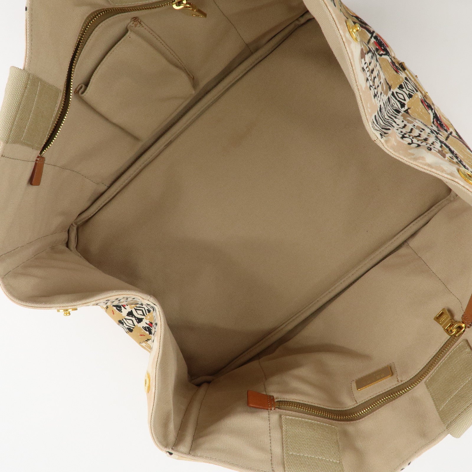 PRADA Canapa Tote Bag Hand Bag Beige Brown Sketch Pattern