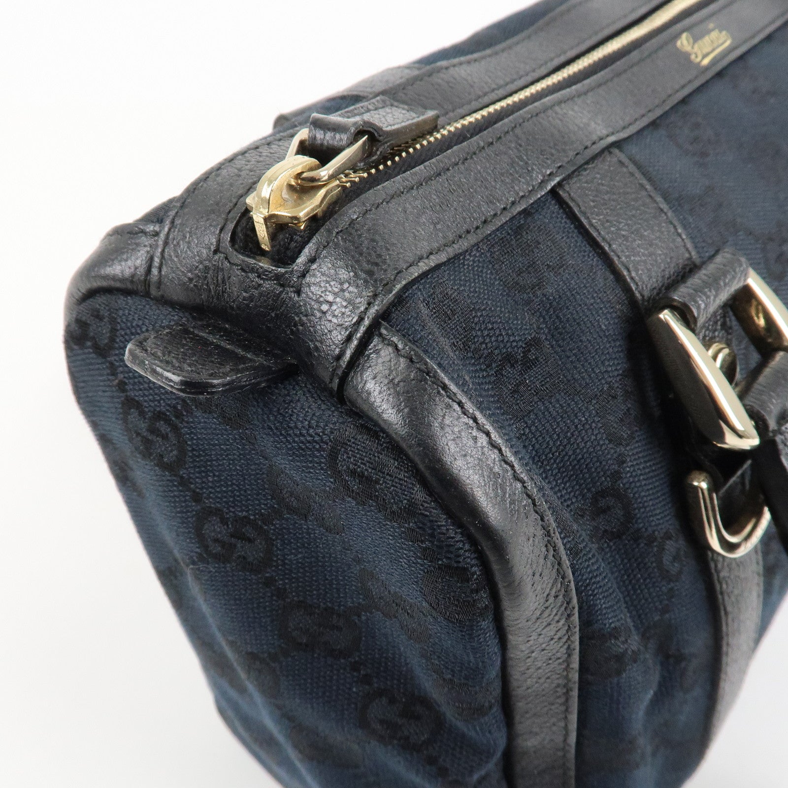 GUCCI Abbey GG Canvas Leather Mini Boston Bag Black 130942 Used