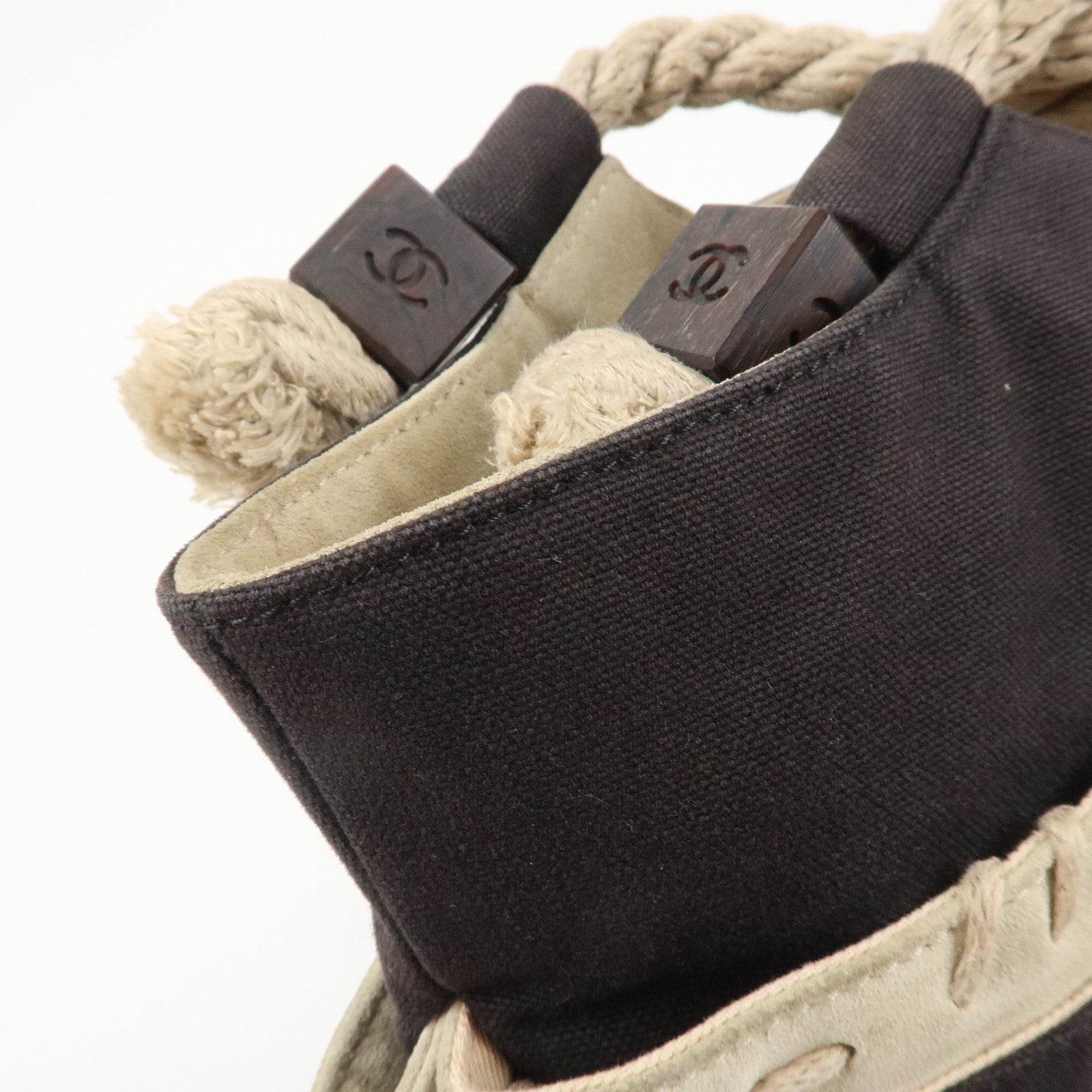 CHANEL COCO Mark Camellia Canvas Suede Tote Bag Black A21385 Used