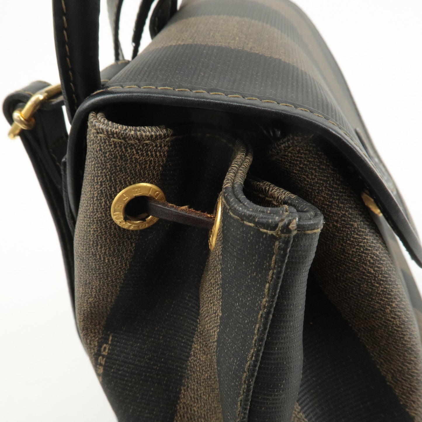 FENDI Pequin PVC Leather Back Pack Bag Brown Black 259292