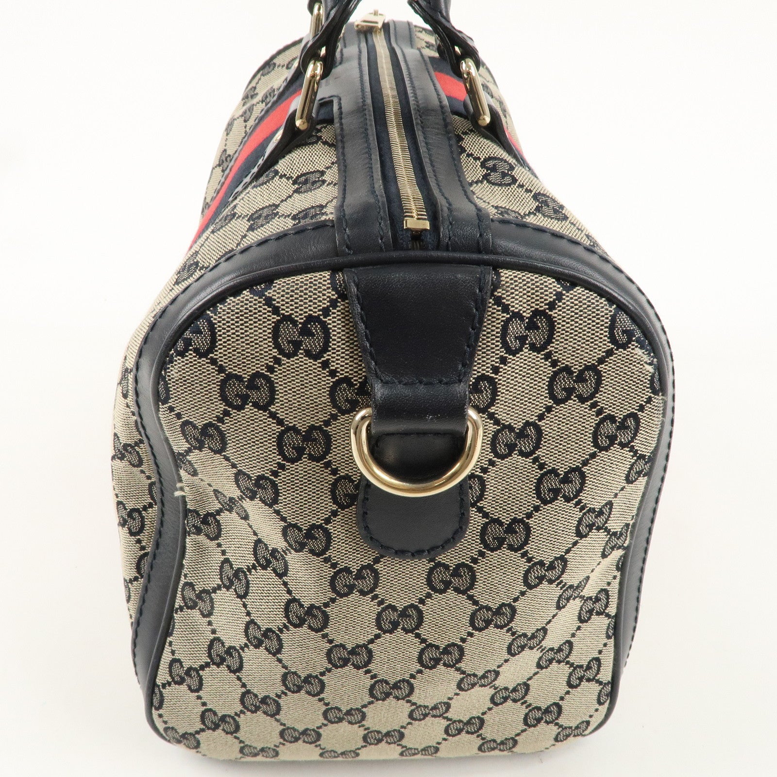 GUCCI Sherry GG Canvas Leather 2Way Boston Bag Navy 247205