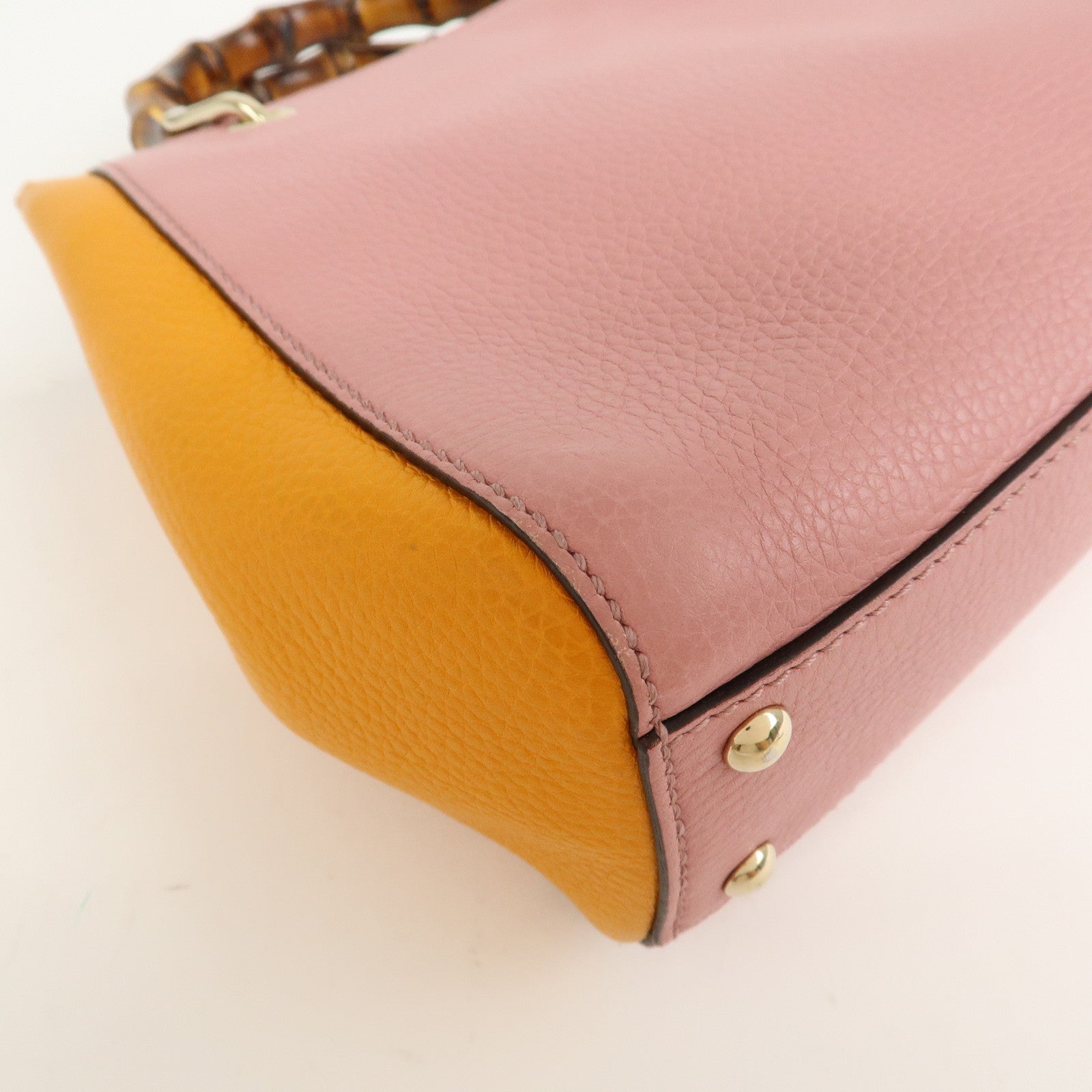 GUCCI Bamboo Leather Mini 2Way Shoulder Bag Pink Orange 368823