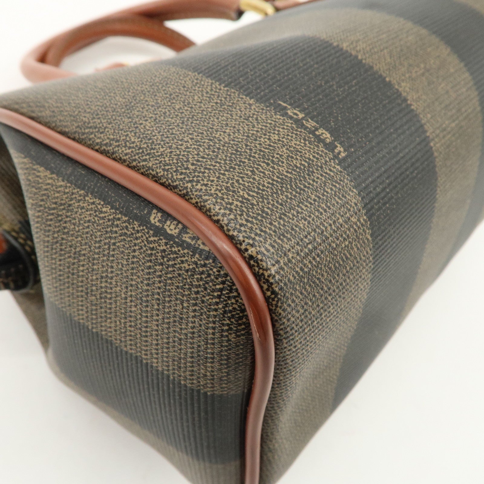FENDI Pequin PVC Leather 2Way Mini Boston Bag Brown Black Used