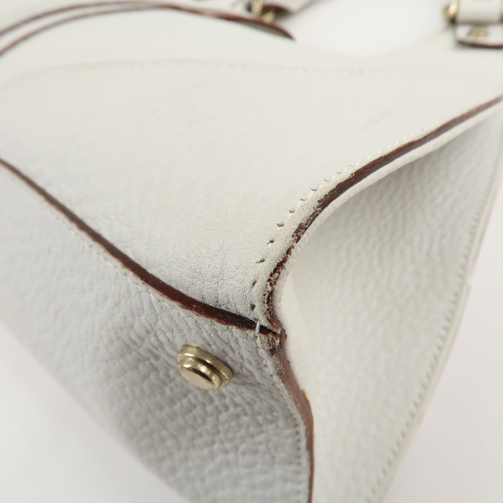 GUCCI Leather Shoulder Bag Hand Bag White Gold HDW 130995