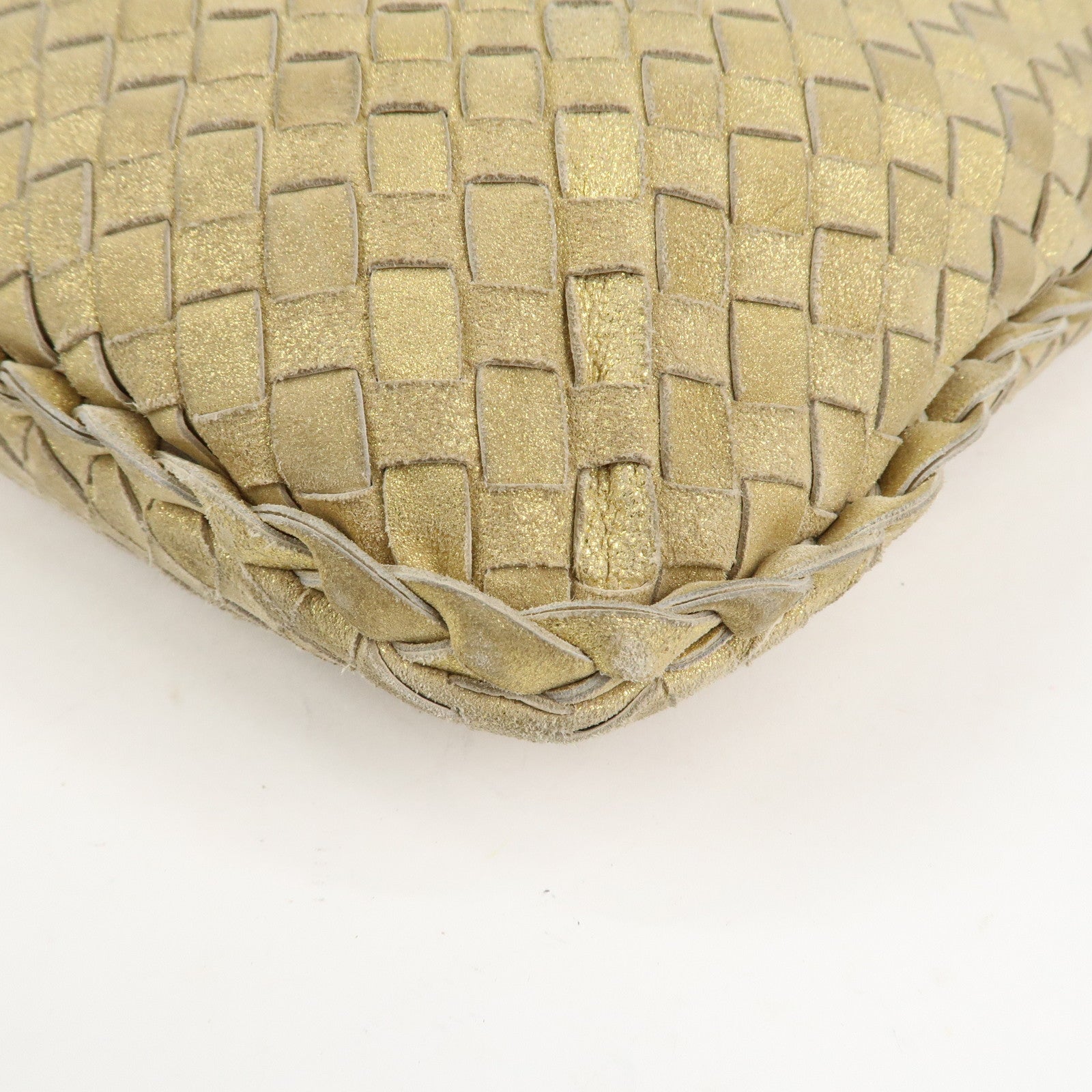 BOTTEGA VENETA Intrecciato Leather Shoulder Bag Gold 115653 Used