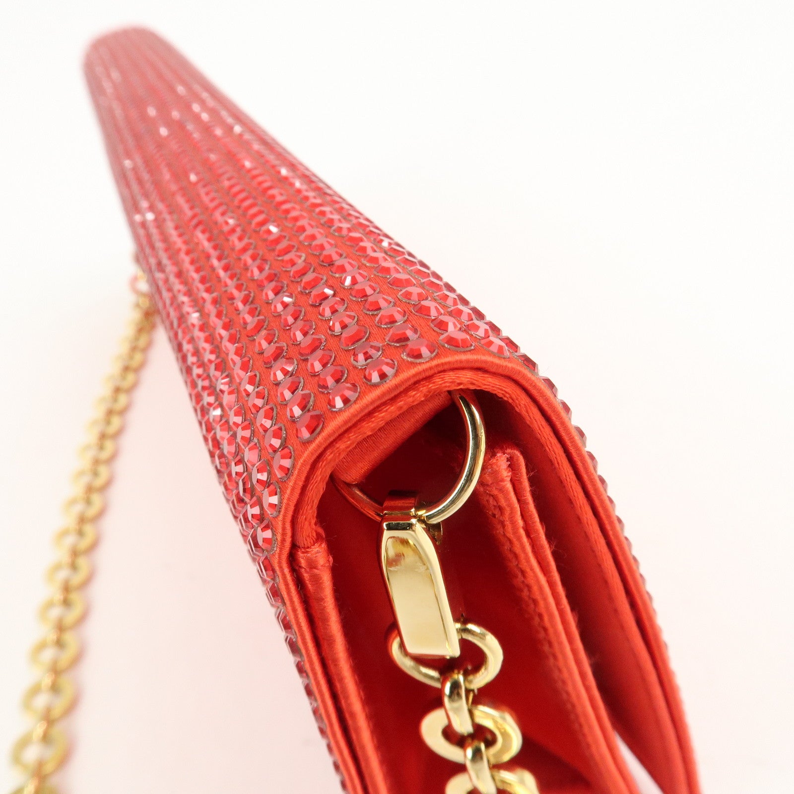 Ferragamo Nylon Rhinestone 2Way Bag Chain Shoulder Bag Red