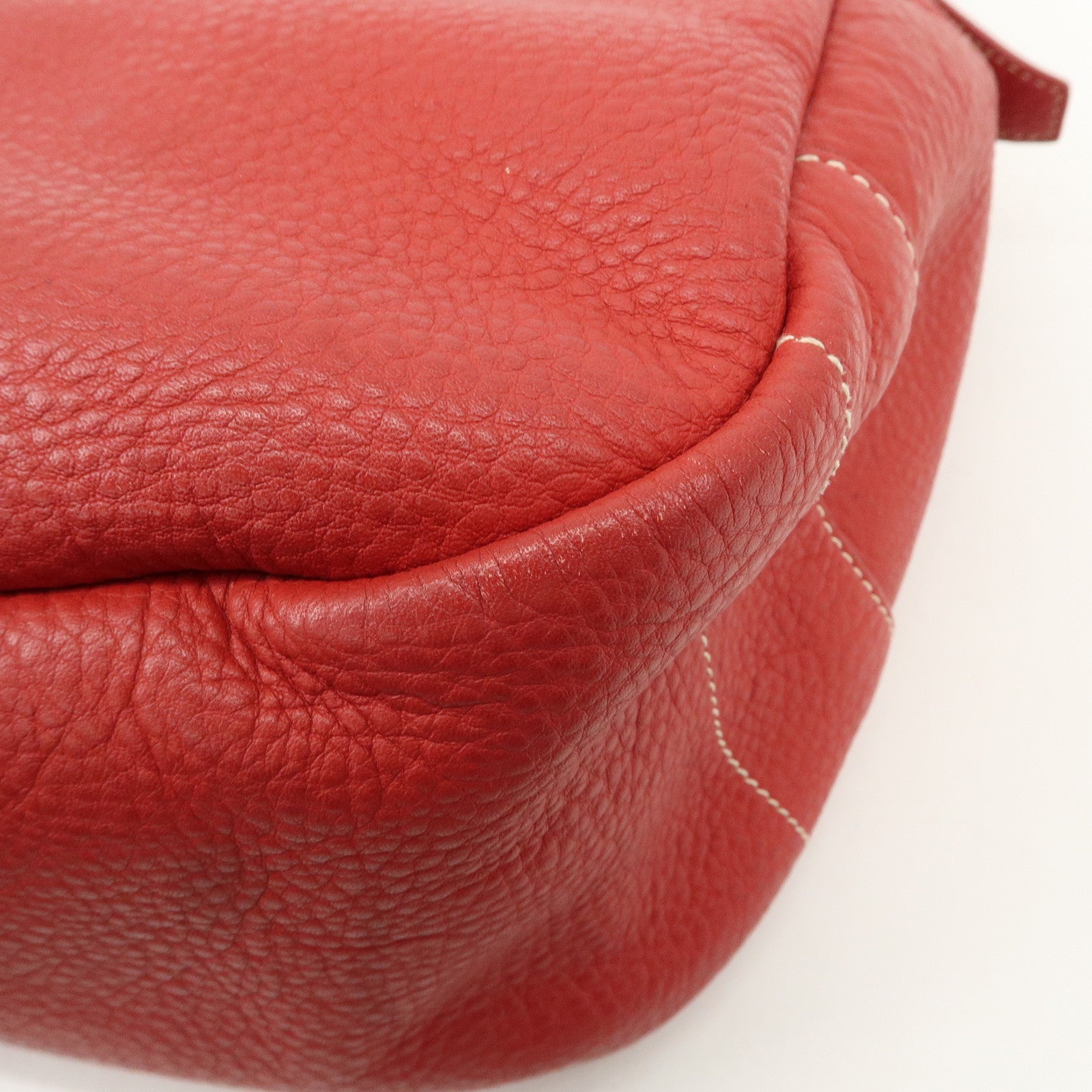 PRADA Logo Leather Shoulder Bag Hand Bag Red BR4373