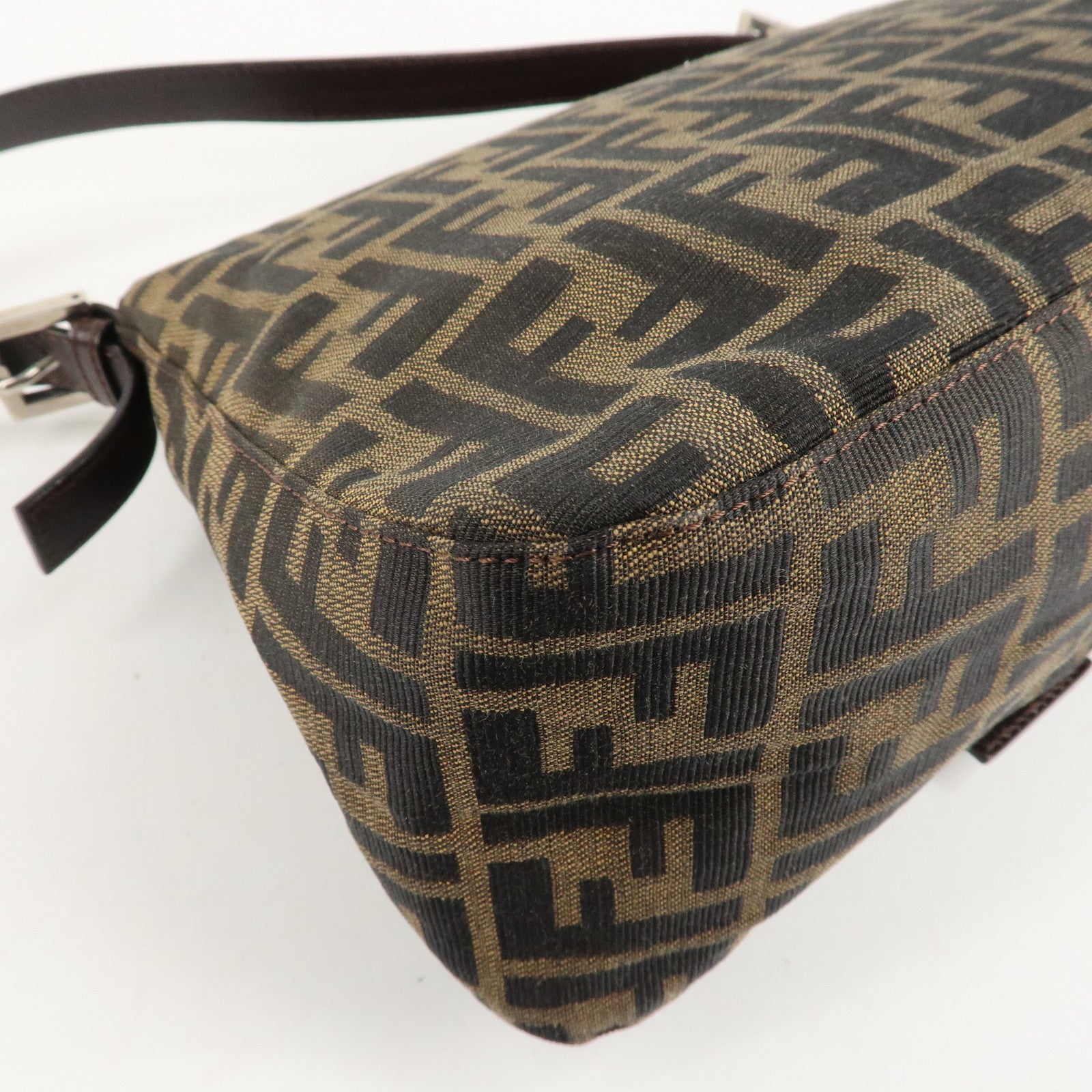 FENDI Mamma Baguette Zucca Canvas Leather Shoulder Bag 26325