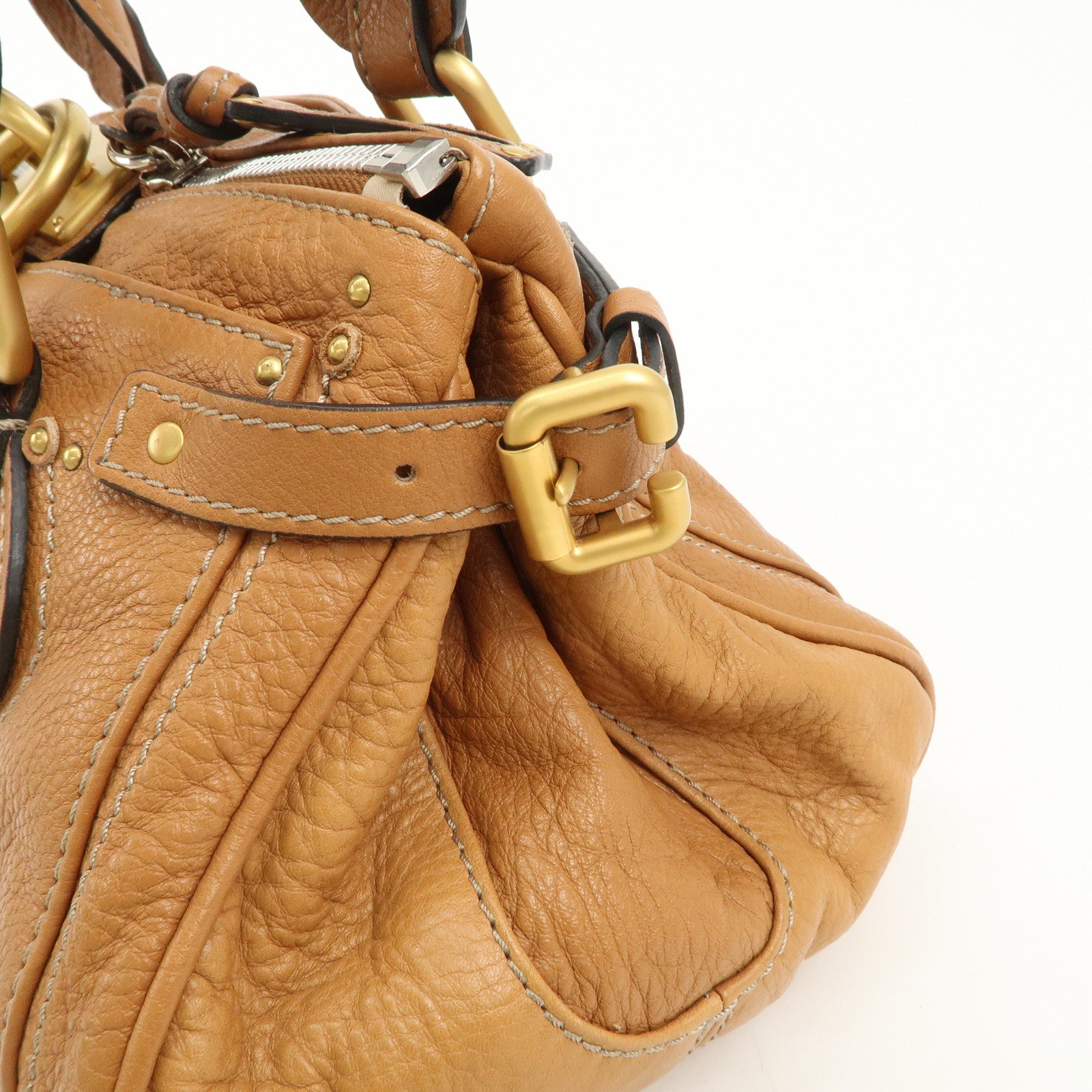 Chloe Paddington Leather Medium Hand Bag Shoulder Bag Brown Used