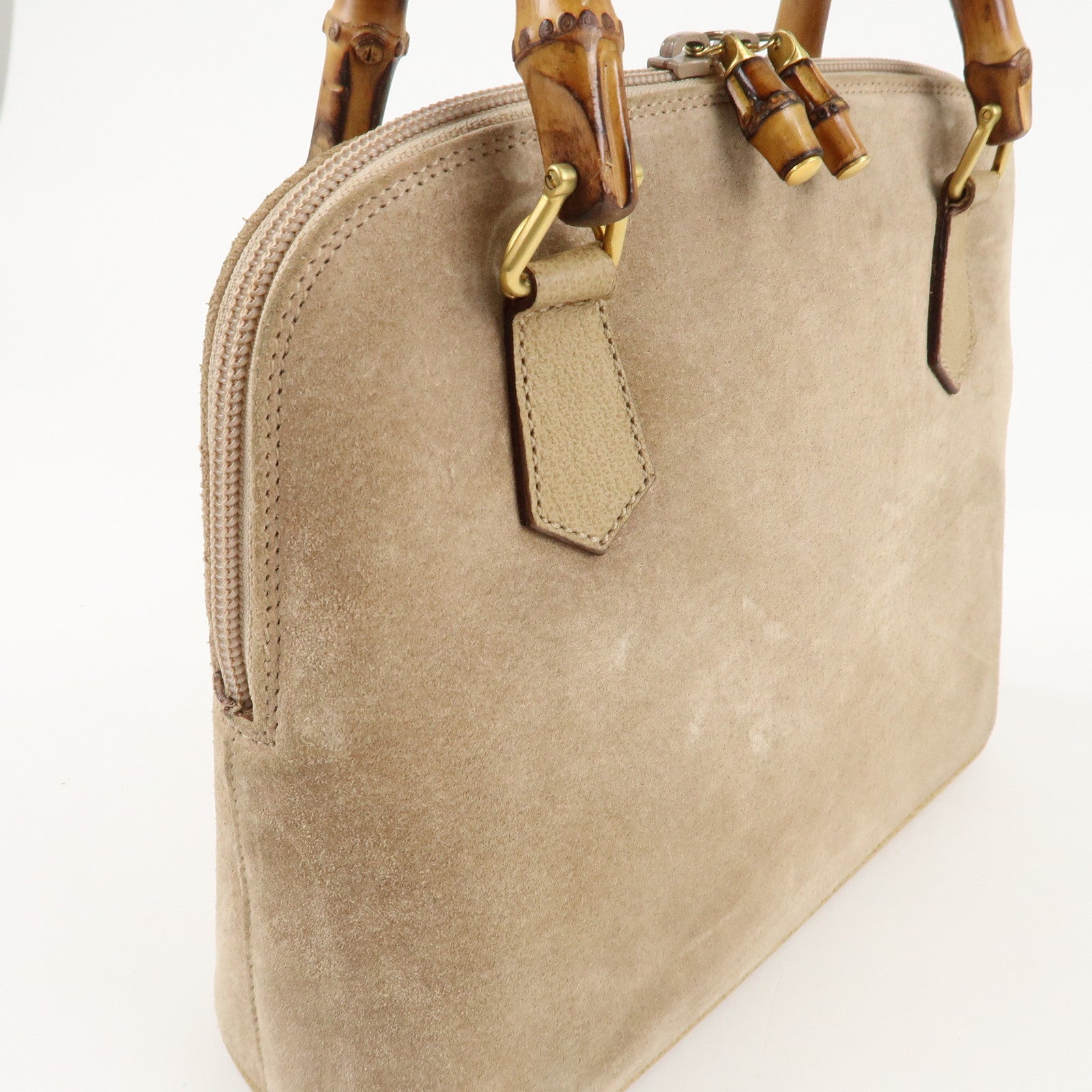 GUCCI Bamboo Suede Leather 2WAY Bag 000.2214.0290 Beige