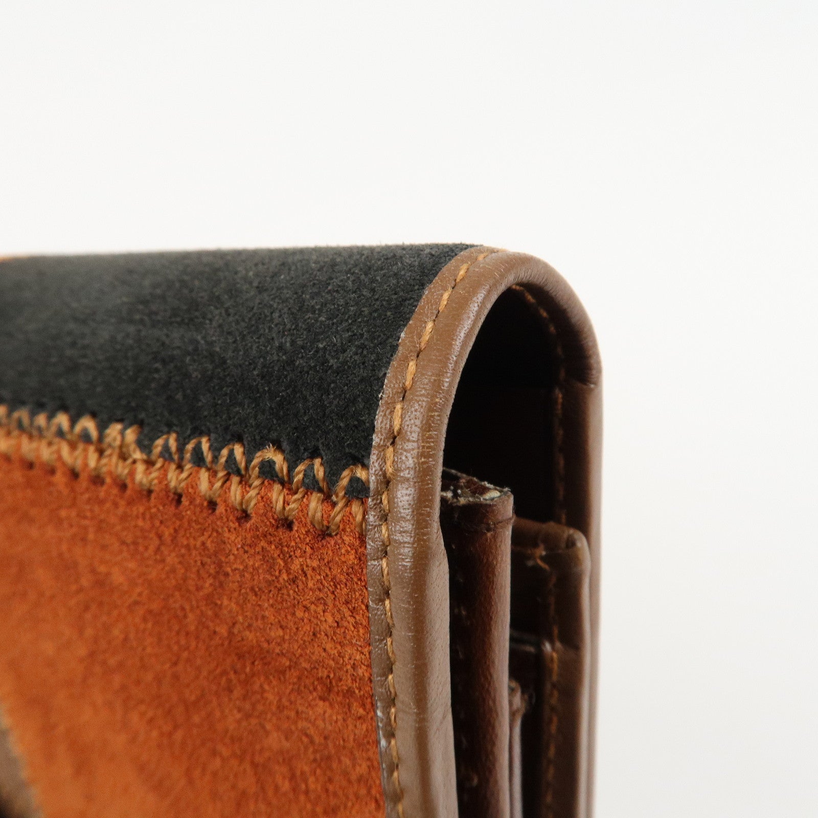 CELINE Suede Leather Patchwork Bifold Wallet Multi Color Used