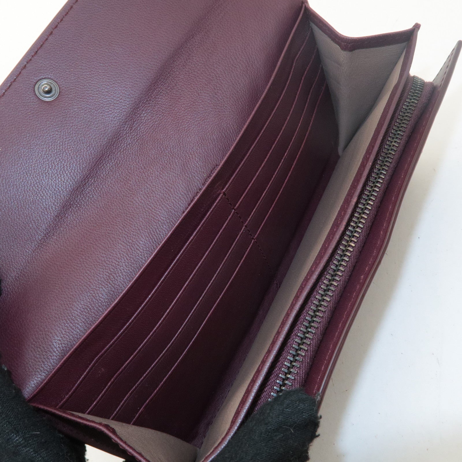 BOTTEGA VENETA Intrecciato Leather Bi-fold Long Wallet Wine Red