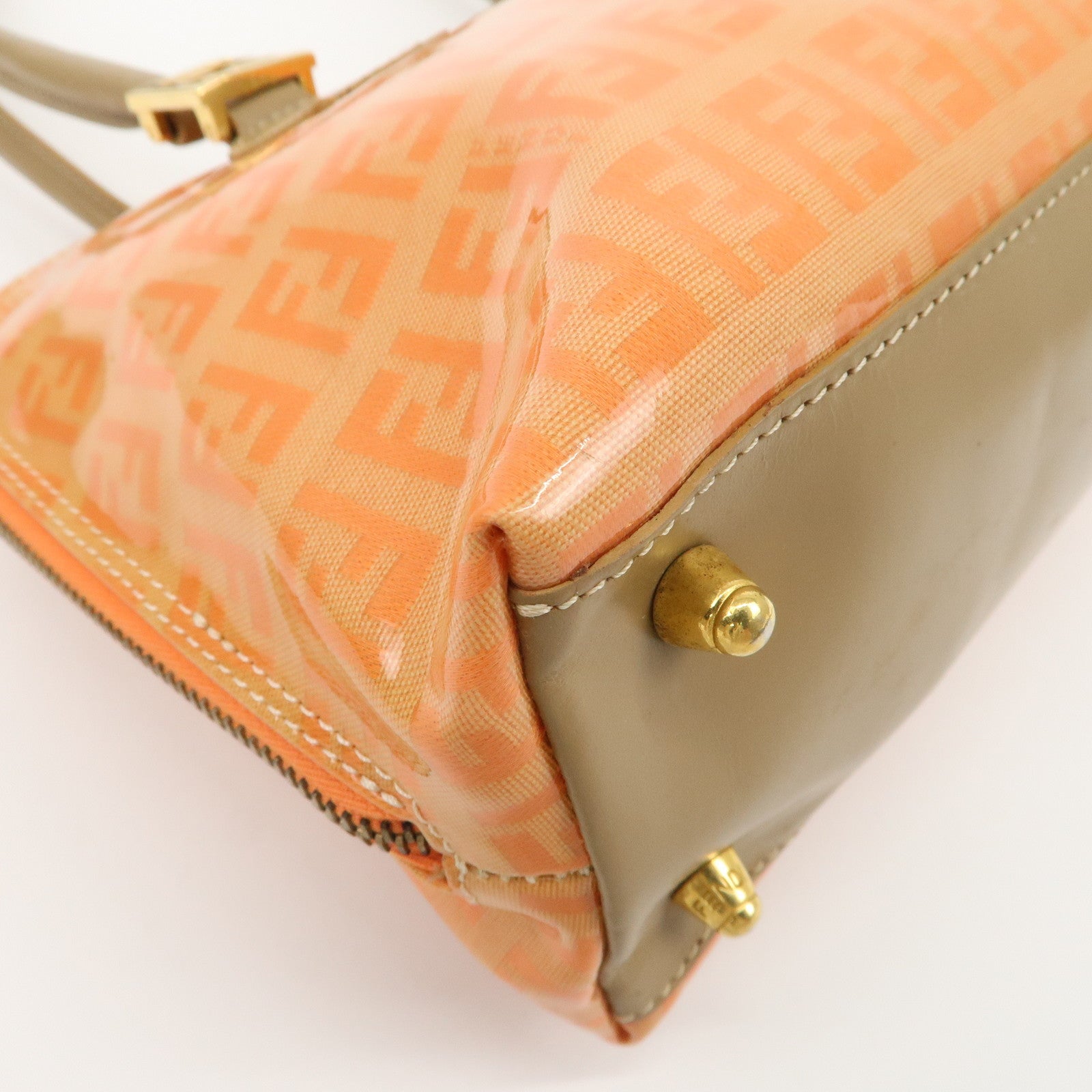 FENDI Zucchino PVC Leather Shoulder Bag Han Bag Beige Orange