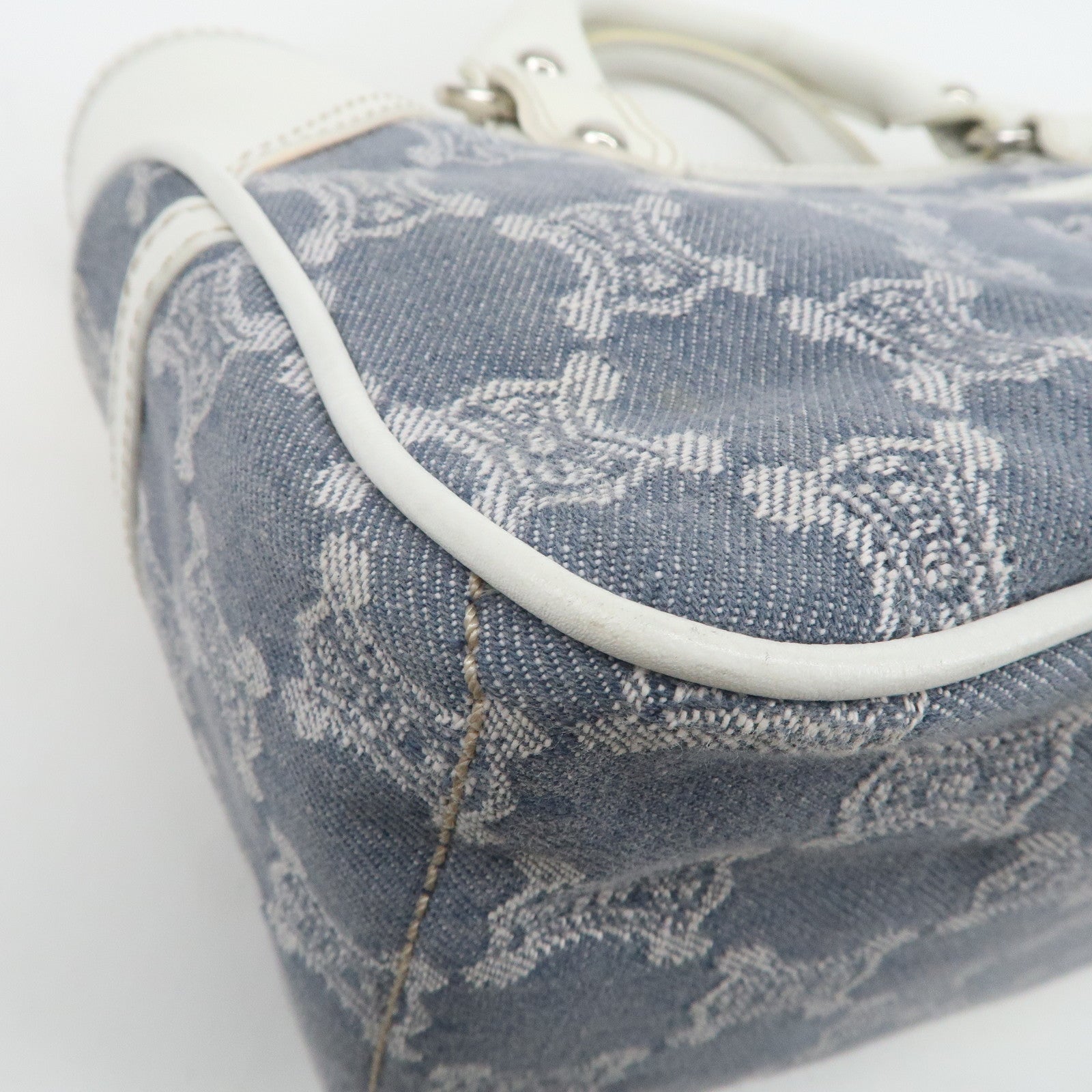 CELINE Macadam Canvas Leather Boogie Bag Hand Bag Blue White