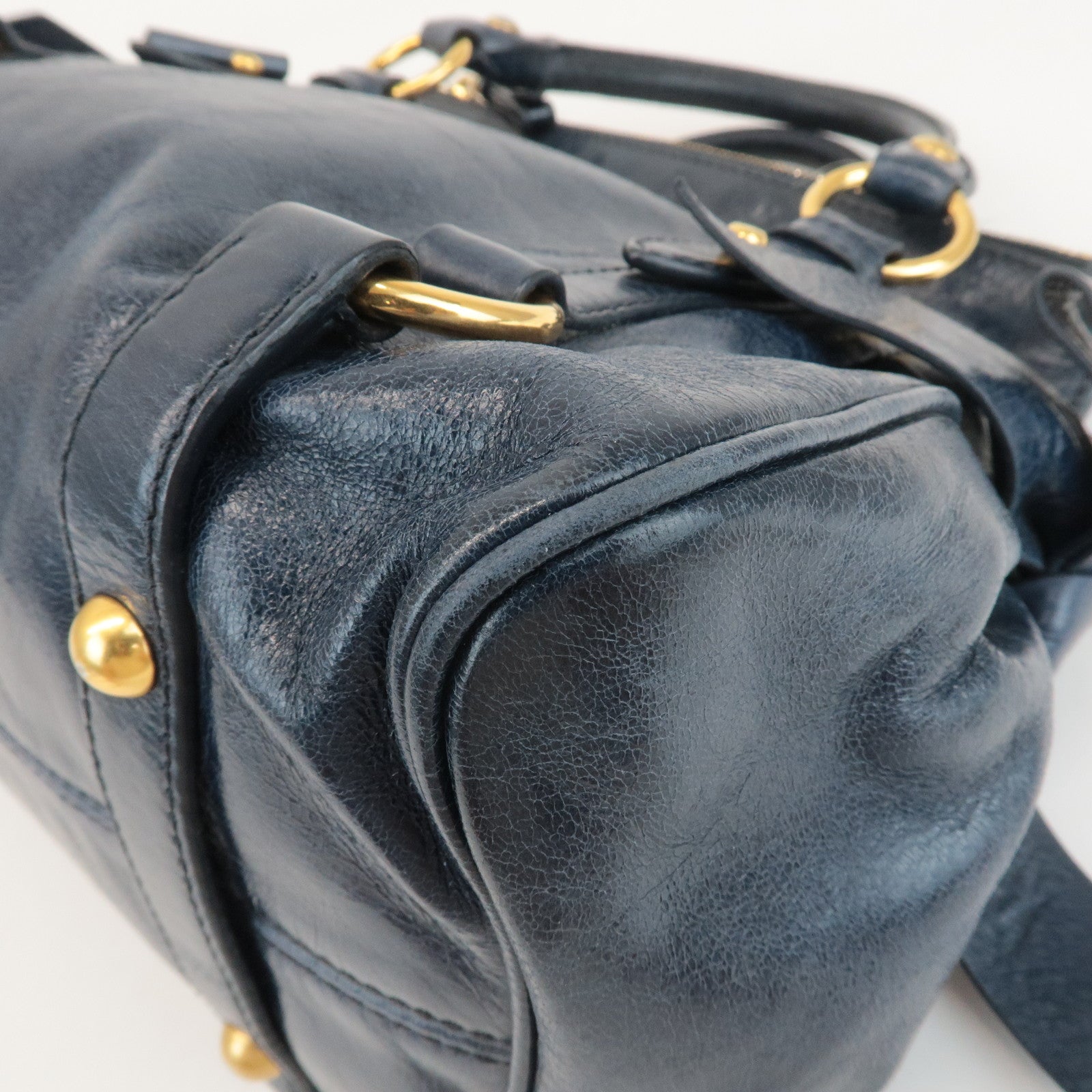 MIU MIU Ribbon Leather 2Way Shouder Bag Hand Bag Navy