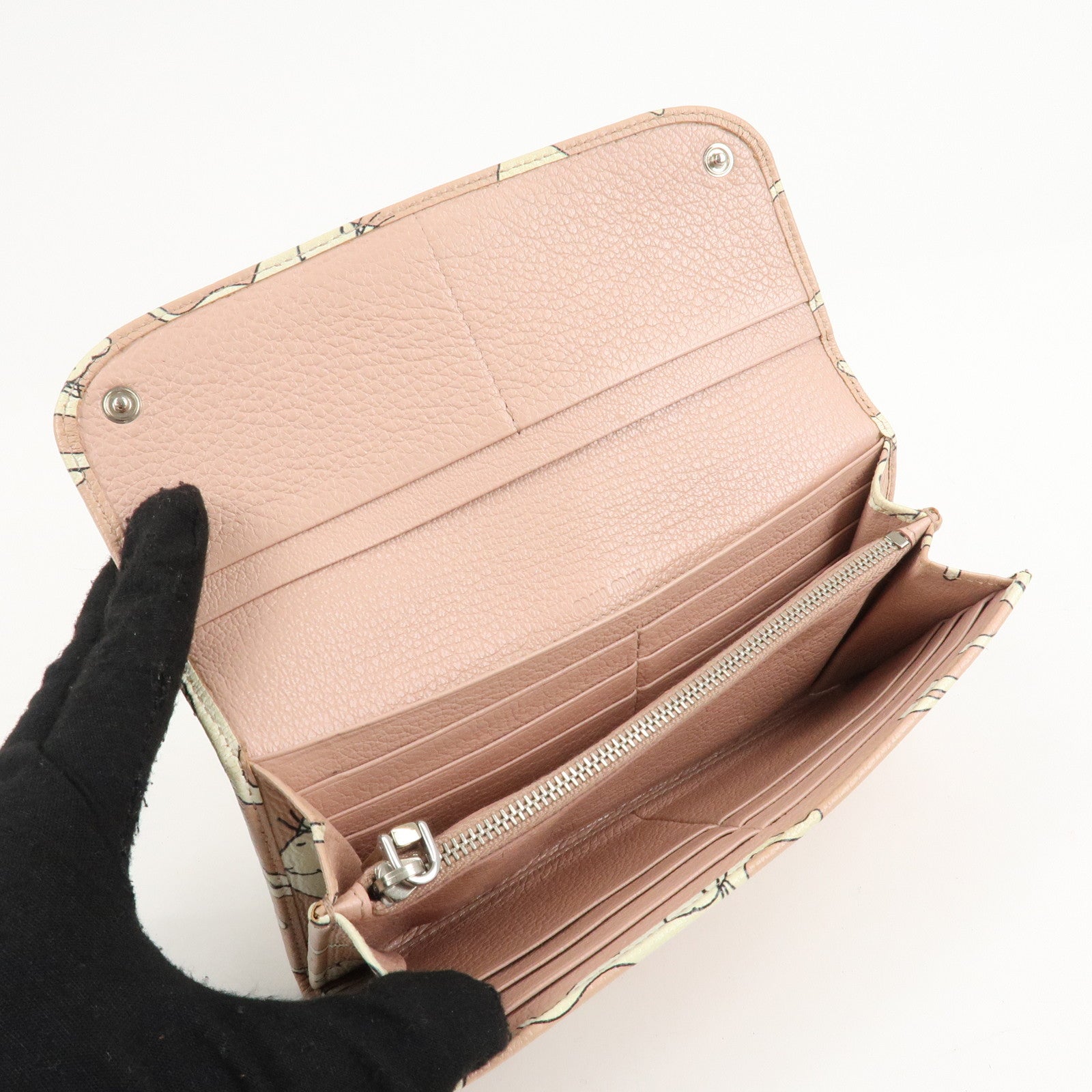 MIU MIU Leather Cat Motif Long Wallet Pink Beige 5MH109