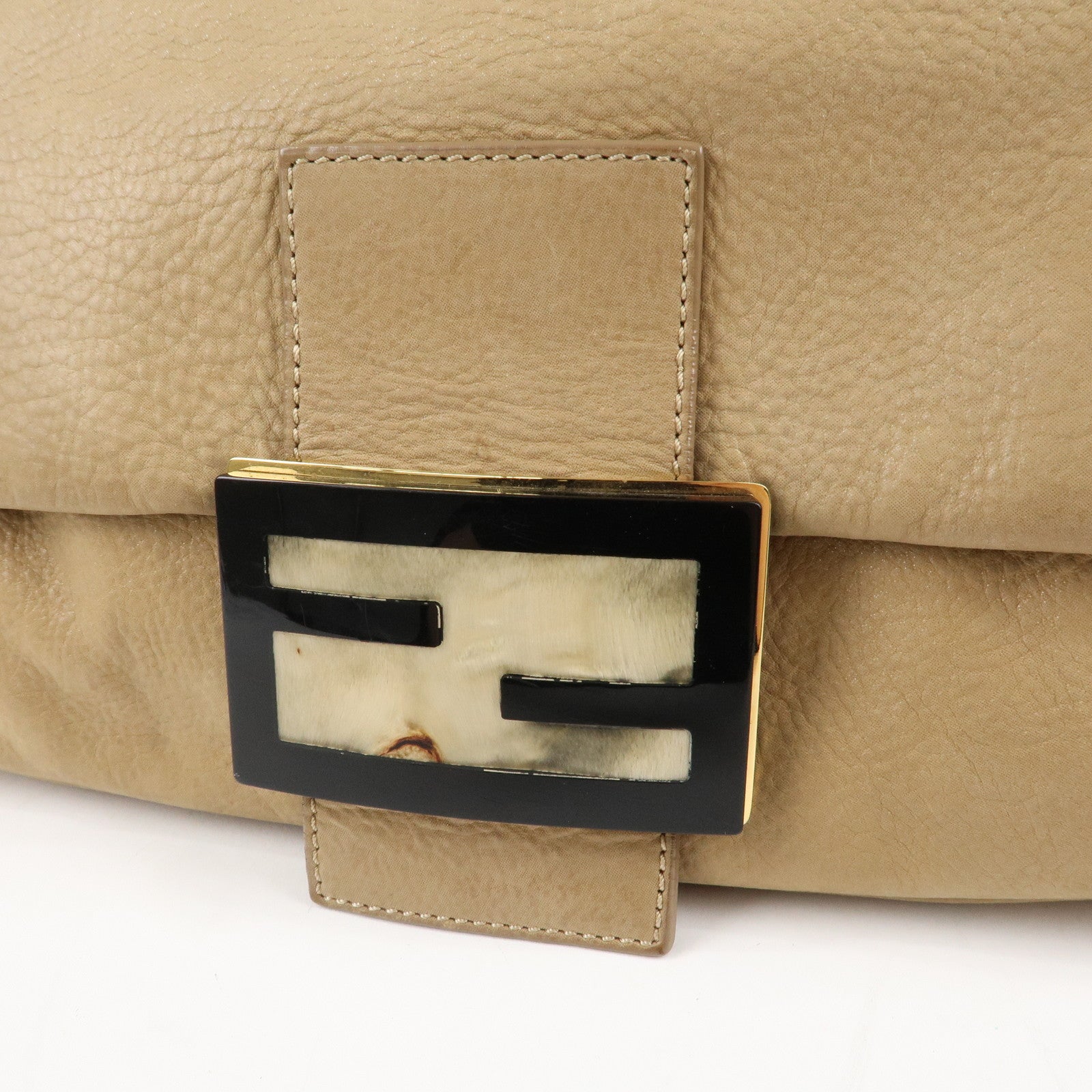 FENDI Mamma Baguette Leather Shoulder Bag Beige 8BR638