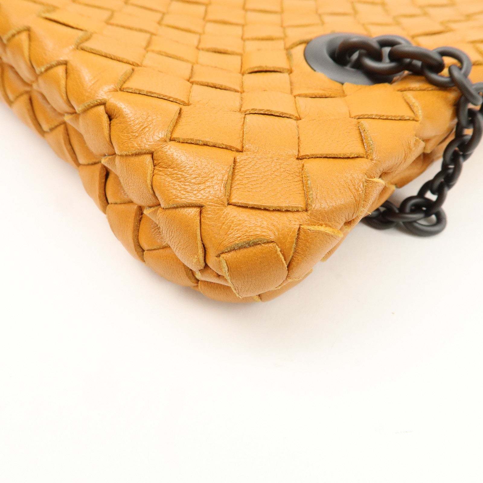 Bottega Veneta Intrecciato Leather Chain Shoulder Bag Orange Used