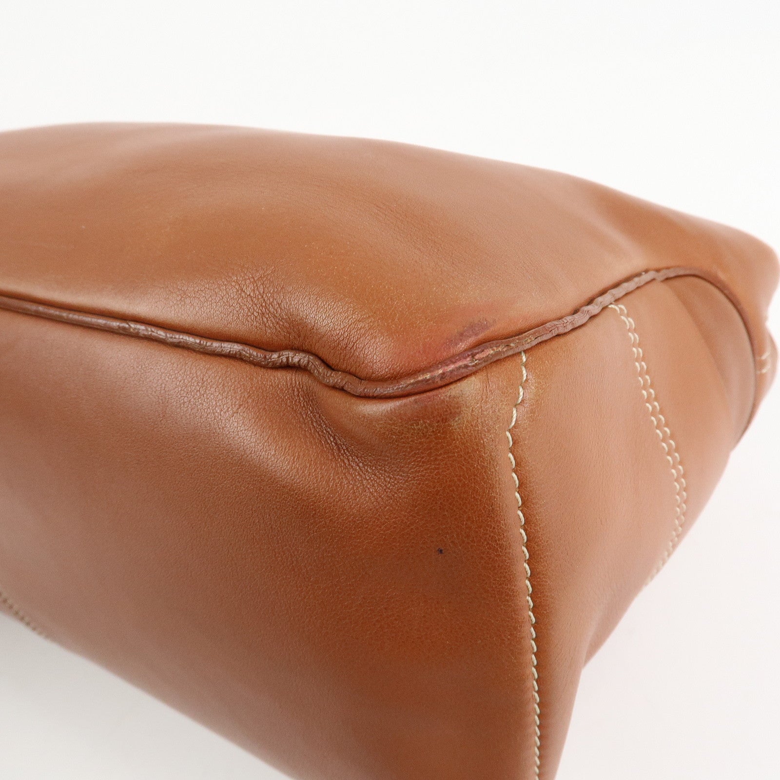 CELINE Leather Triomphe Button Boogie Bag Macadam Engraved Brown Used