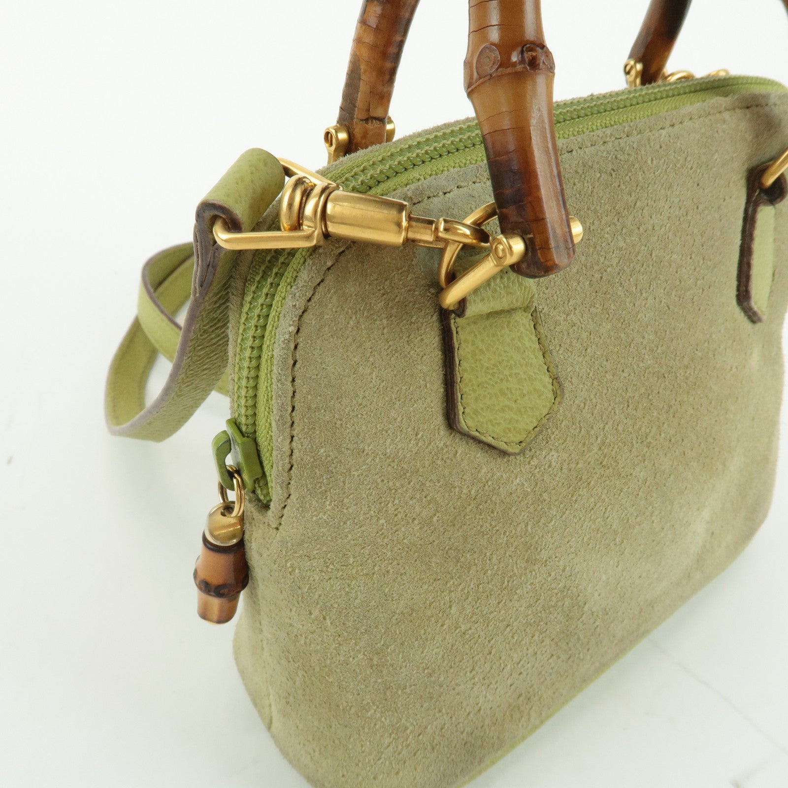 GUCCI Bamboo Suede Leather 2WAY Small Bag Green 007.2865.0231