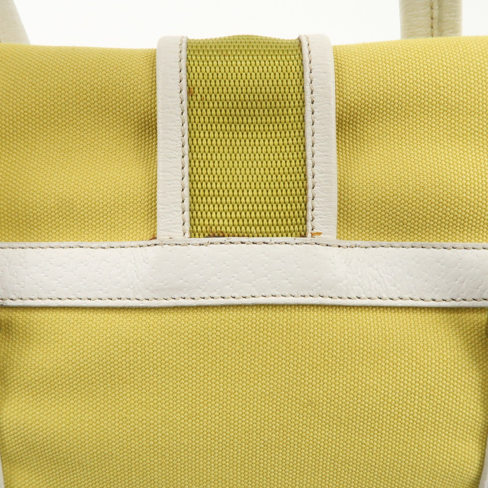 PRADA Triangle Logo Canvas Leather Shoulder Bag Yellow Silver HDW Used