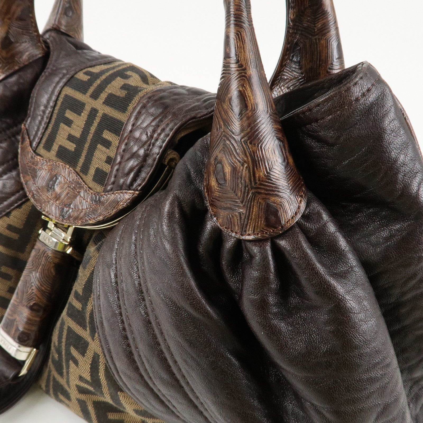 FENDI Zucca Canvas Leather Spy Bag Brown Black 8BR511 Used