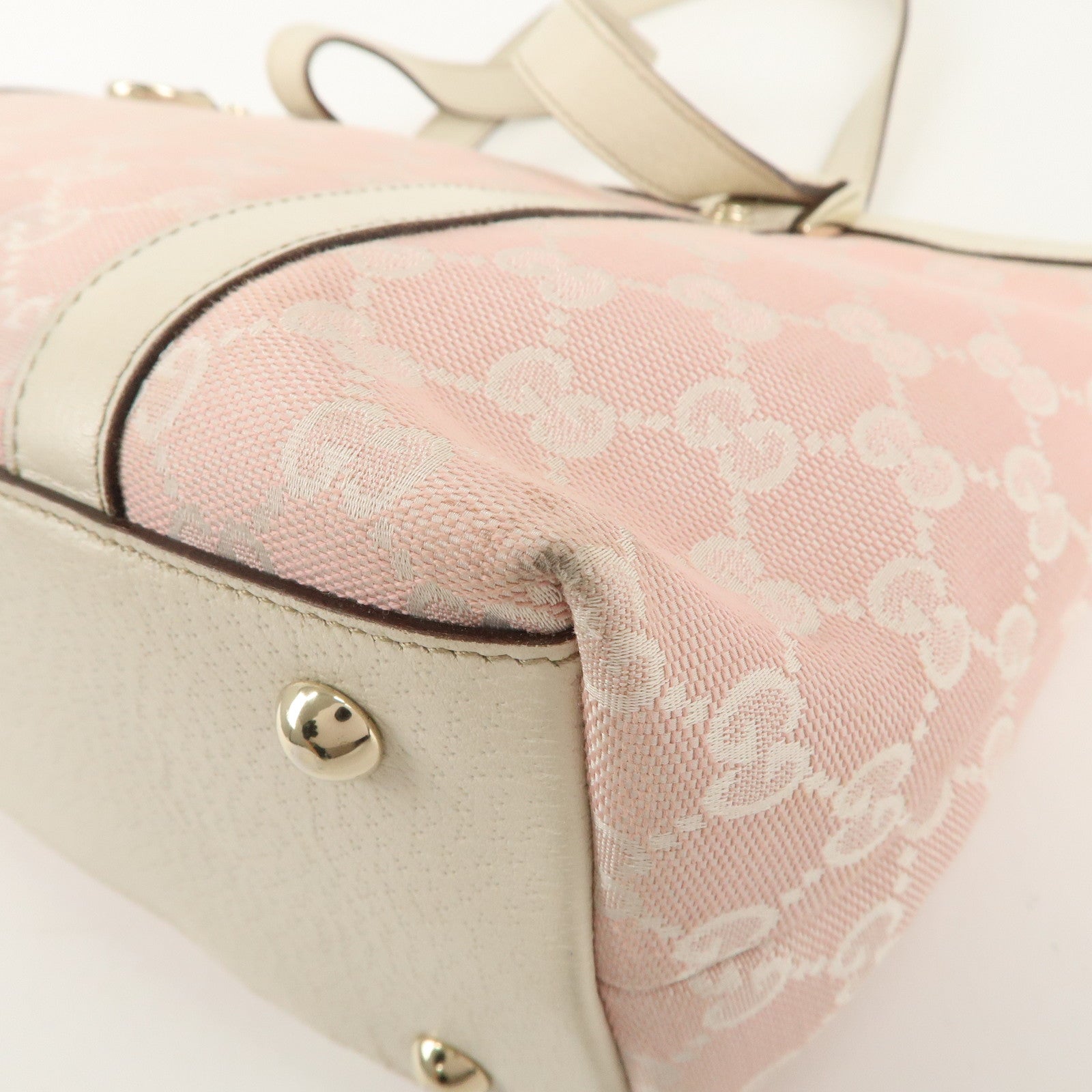 GUCCI Abbey GG Canvas Leather Tote Bag Pink Ivory 141470