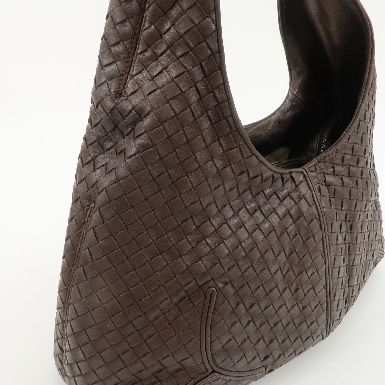 BOTTEGA VENETA Intrecciato Leather Shoulder Bag Dark Brown