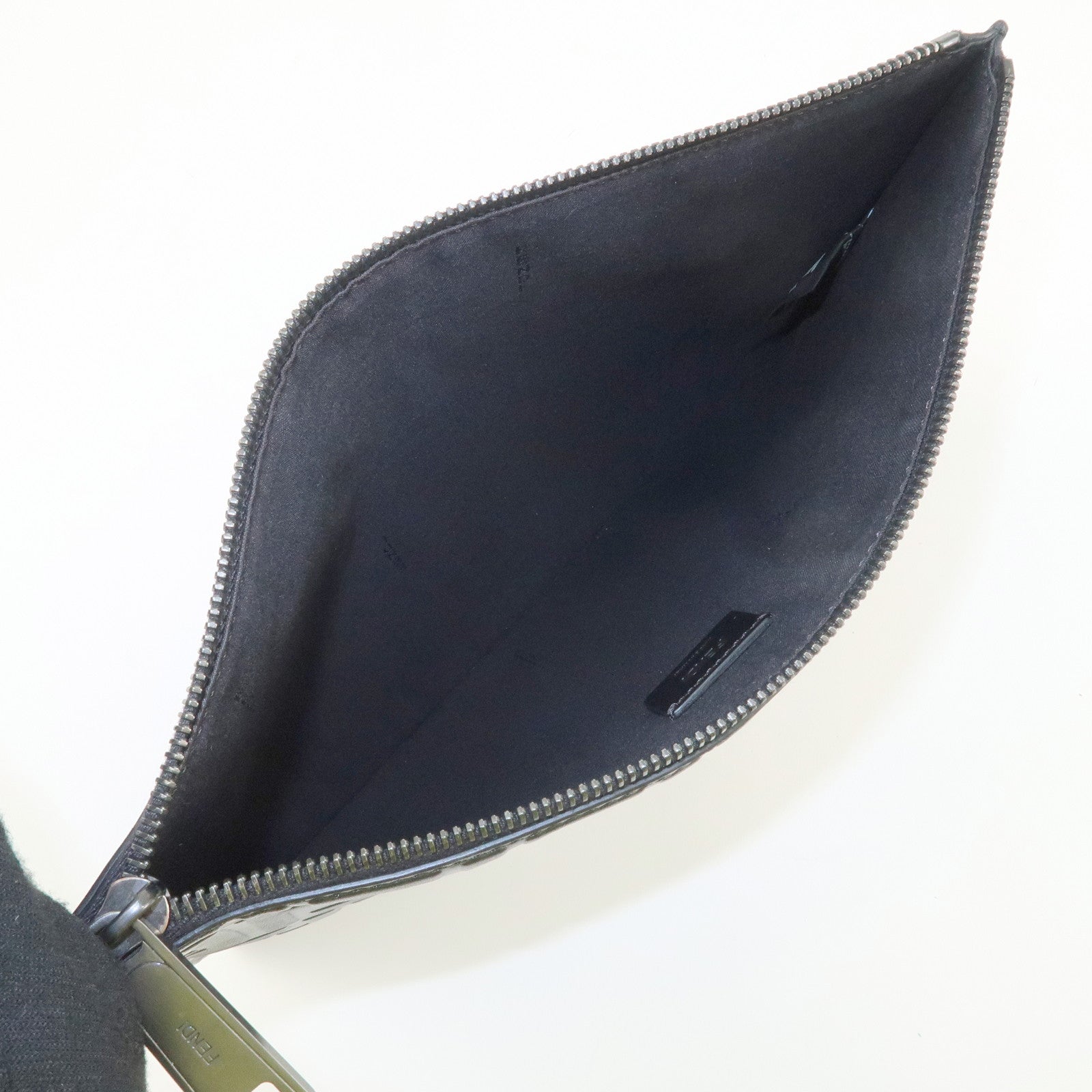 FENDI Zucca Leather Clutch Bag Hand Bag  Black 7N0078 Used