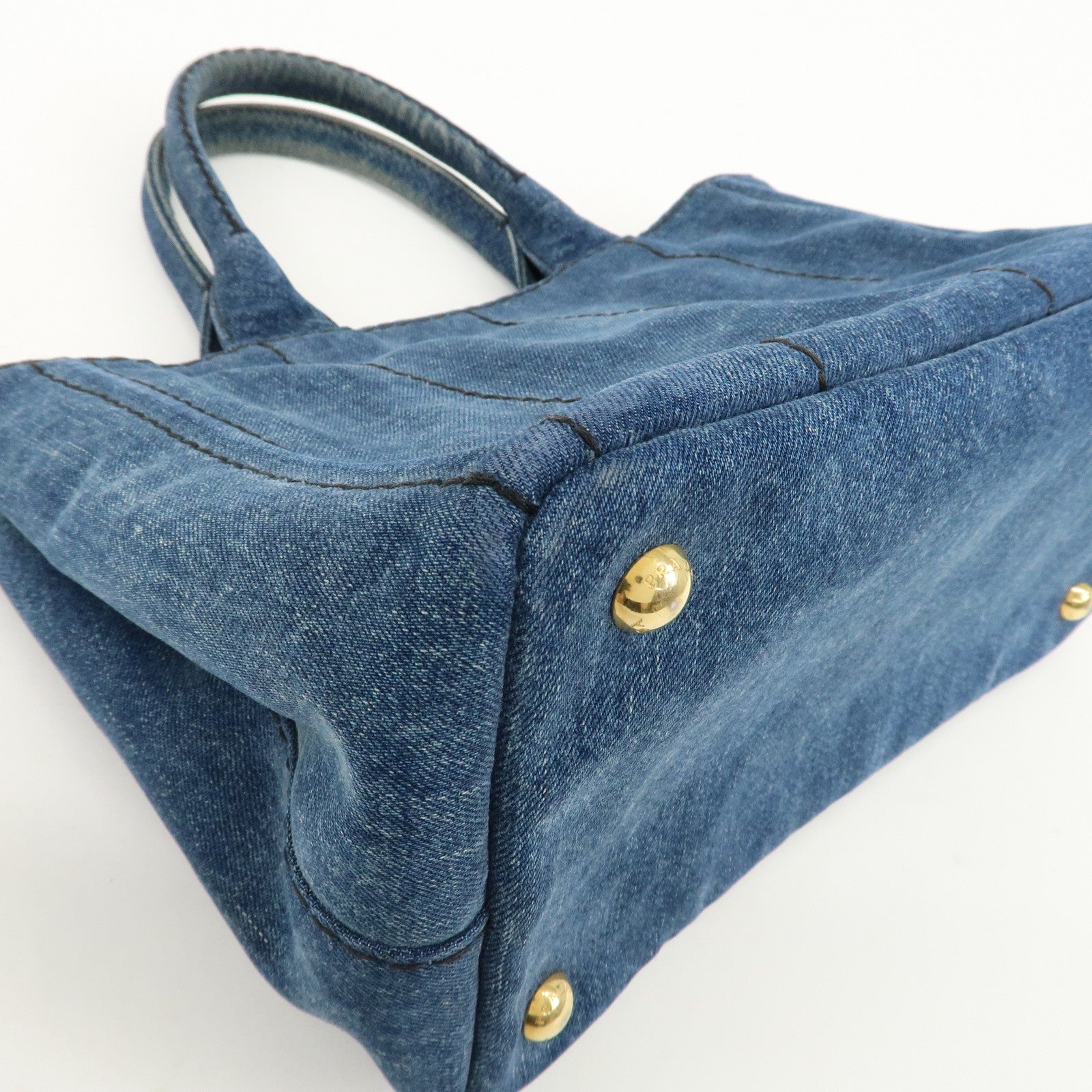 PRADA Canapa Mini Denim 2Way Tote Shoulder Bag Blue 1BG439