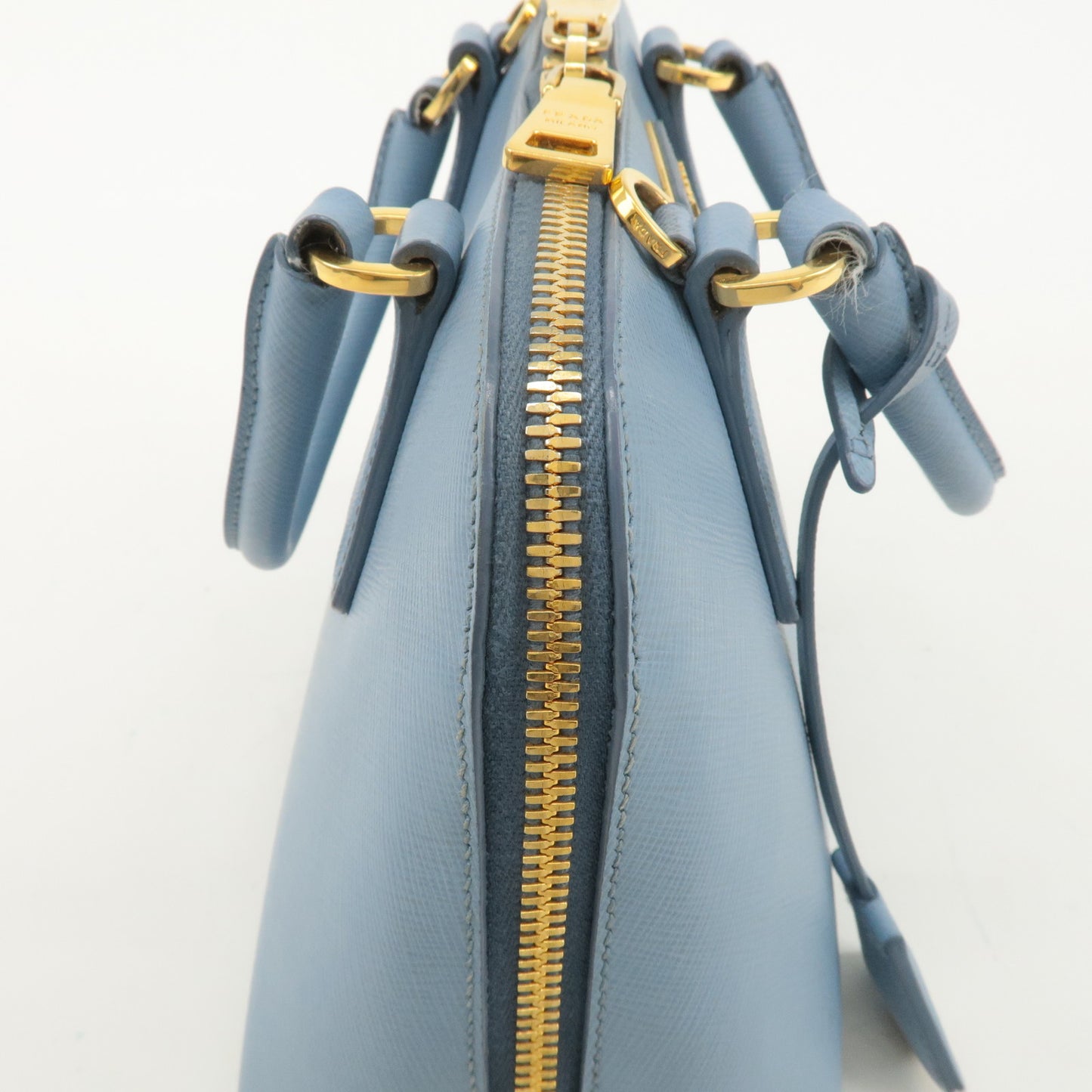 PRADA Triangle Logo Saffiano Leather Hand Bag Light Blue