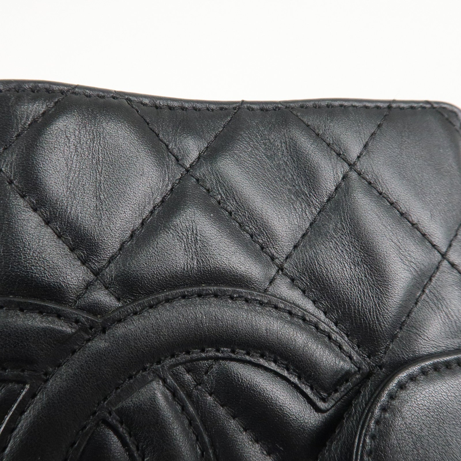 CHANEL Cambon Line Lamb Skin Planner Cover Black A13505 Used