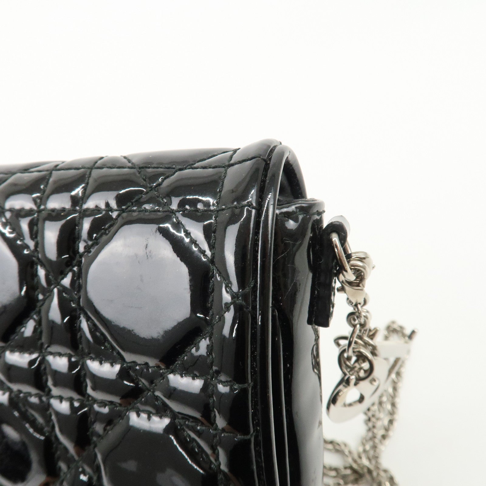 Christian Dior Cannage Patent Leather Chain Shoulder Bag Black Used