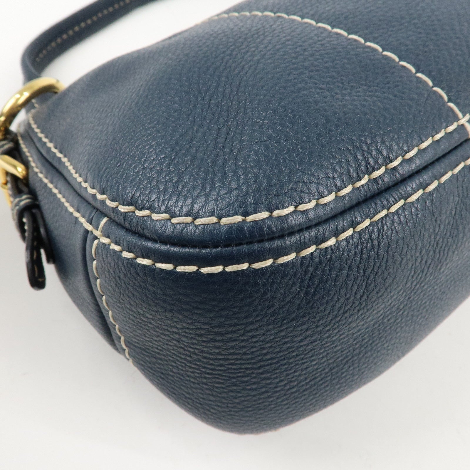 PRADA Soft Calf Leather Shoulder Bag Hand Bag Blue BR4690