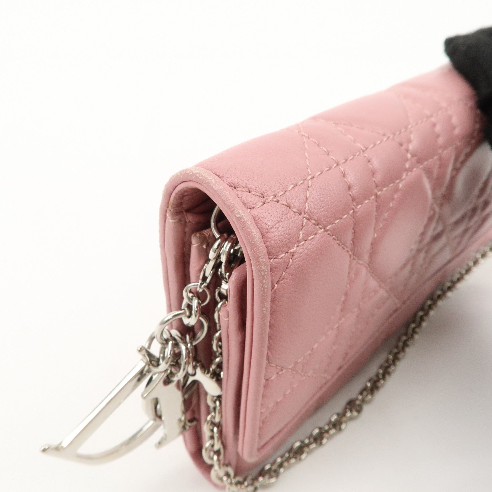 Christian Dior Cannage Dior Leather Chain Wallet Pink