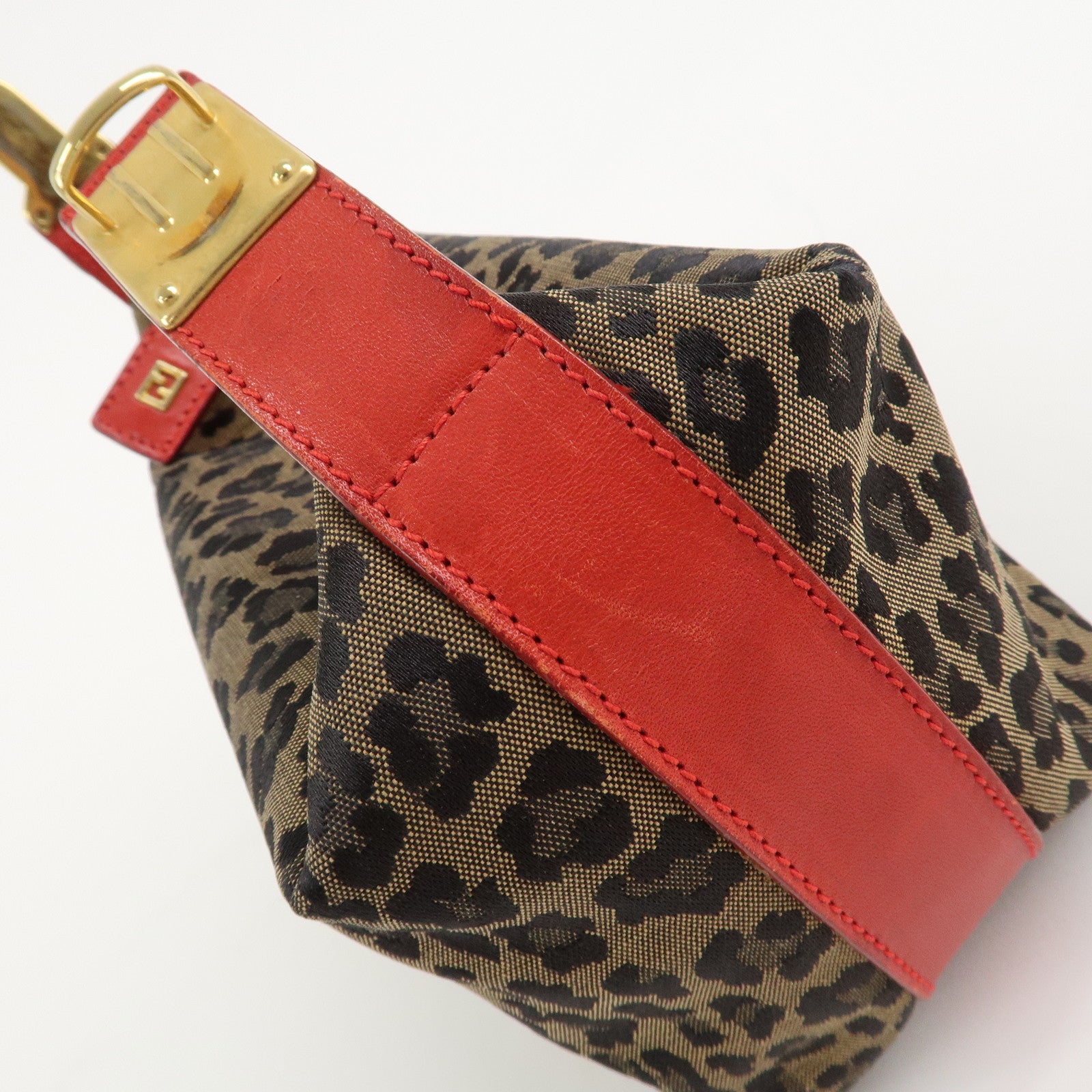 FENDI Canvas Leather Leopard Vanity Bag Pouch Brown Red 26360