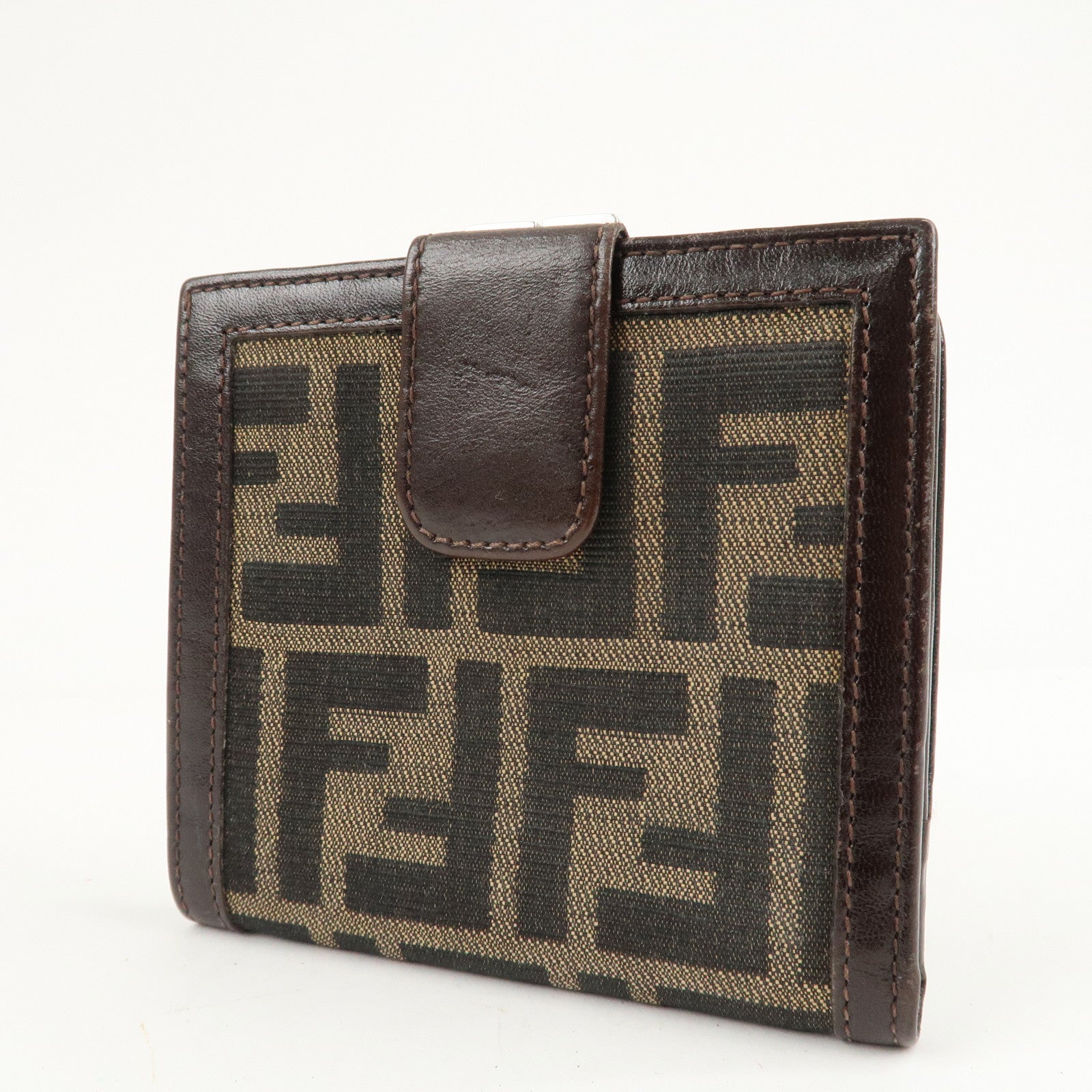 FENDI Zucca Set of 2 Canvas Leather Bi-fold Wallet Brown Black Used