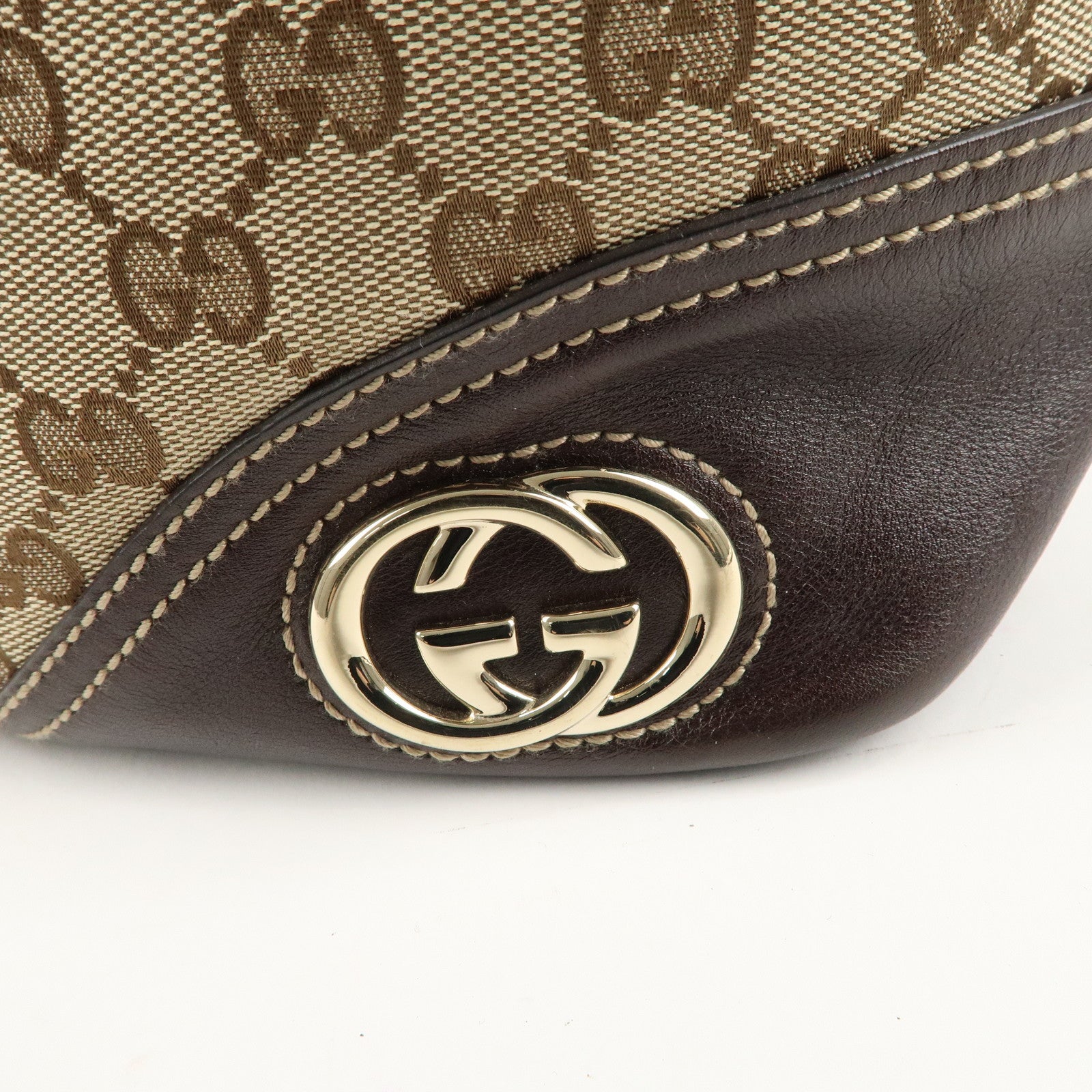 GUCCI Abbey GG Canvas Leather Shoulder Bag Beige Brown 182491