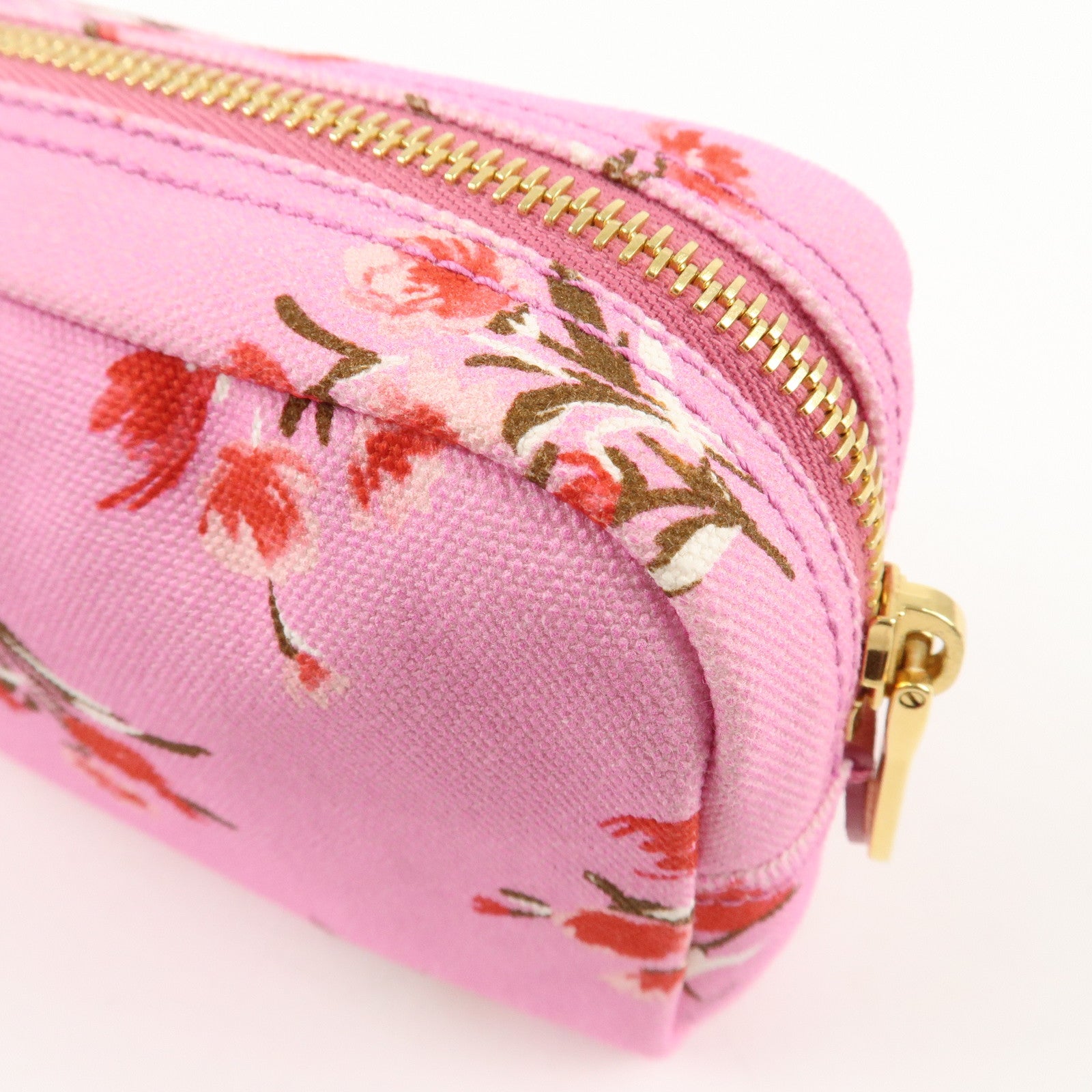 PRADA Canapa Canvas Leather Cosmetic Pouch Flower 1NA021 Pink