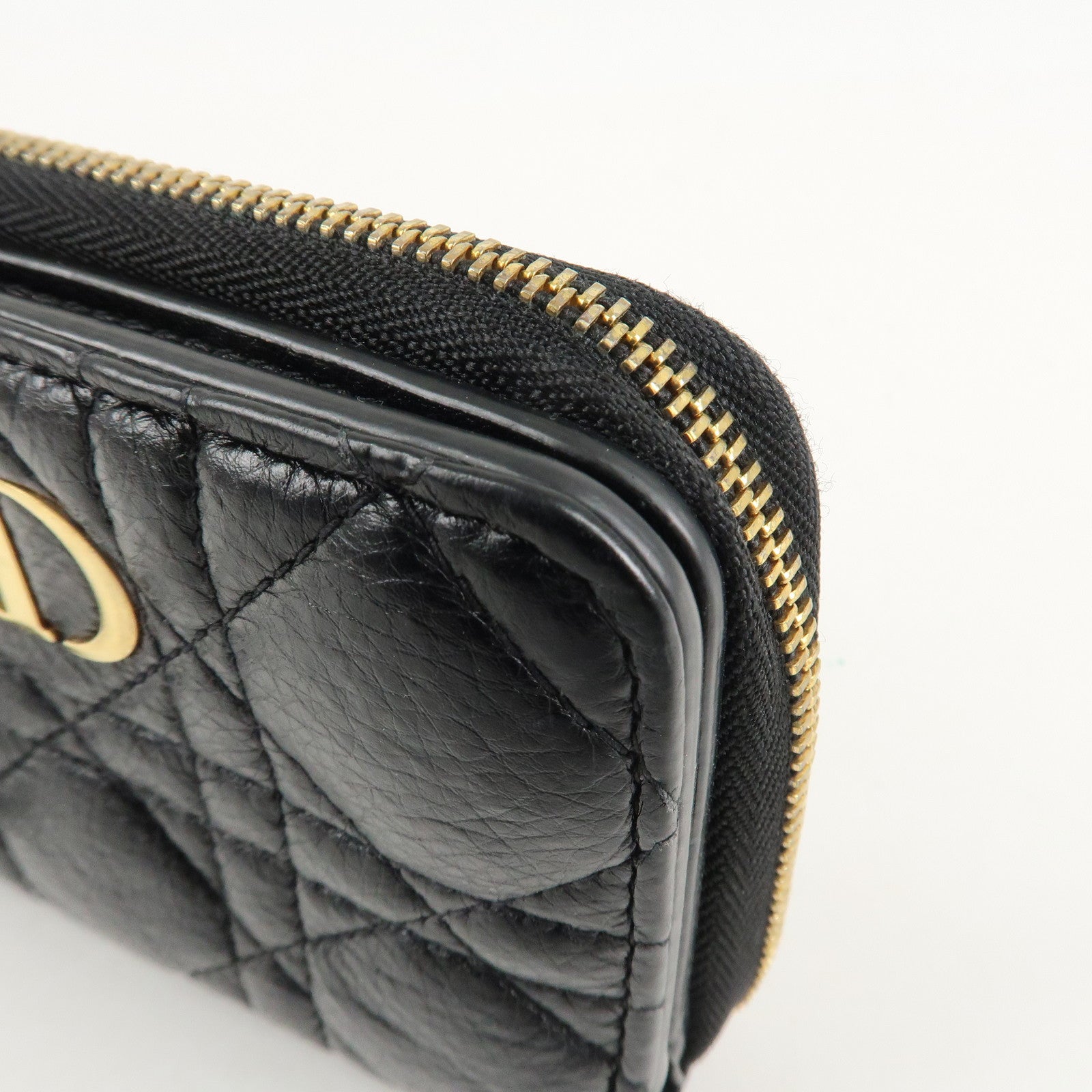 Christian Dior Cannage Leather Bi-fold Wallet Black Gold HDW