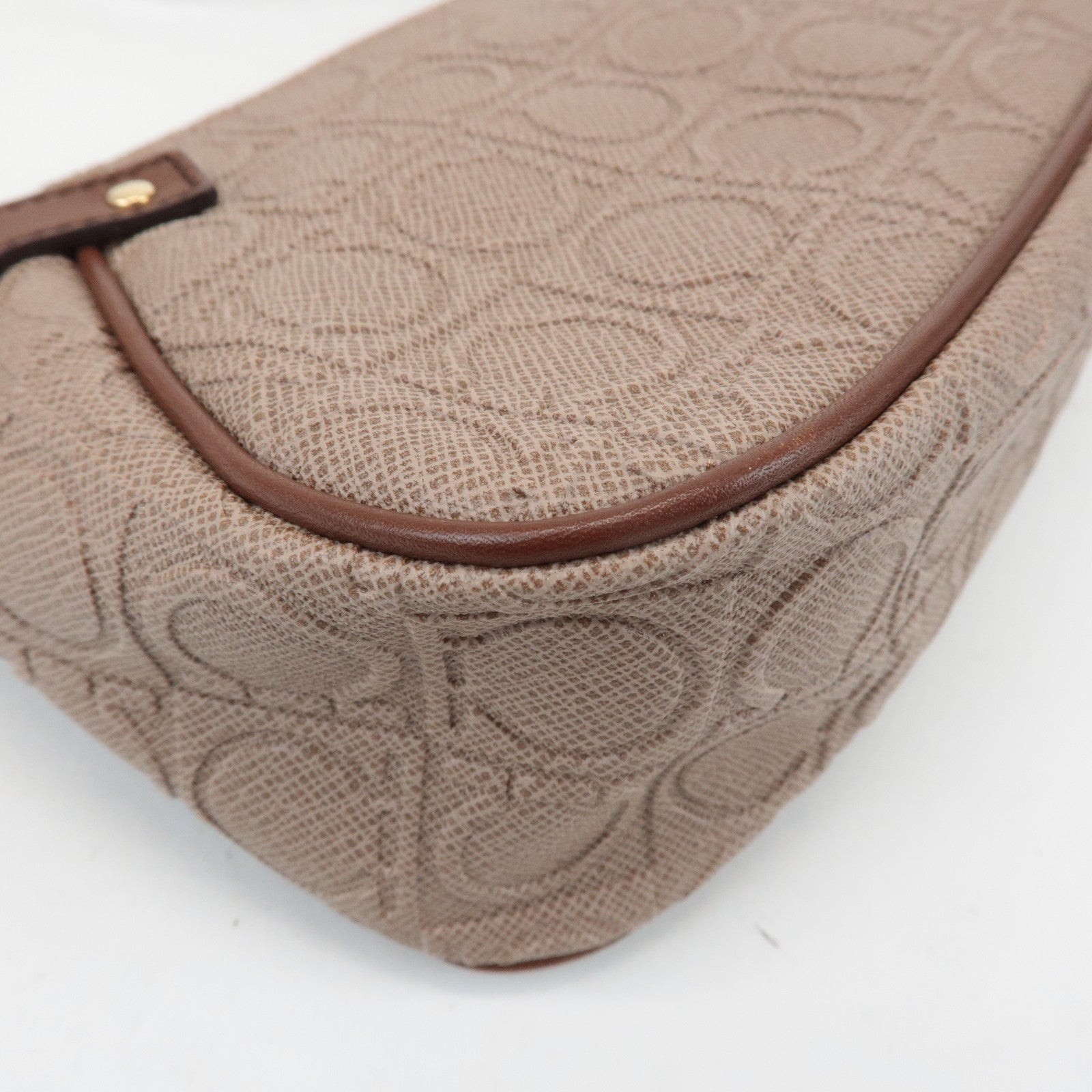 Ferragamo Gancini PVC Leather Shoulder Bag Pink Beige Brown Used