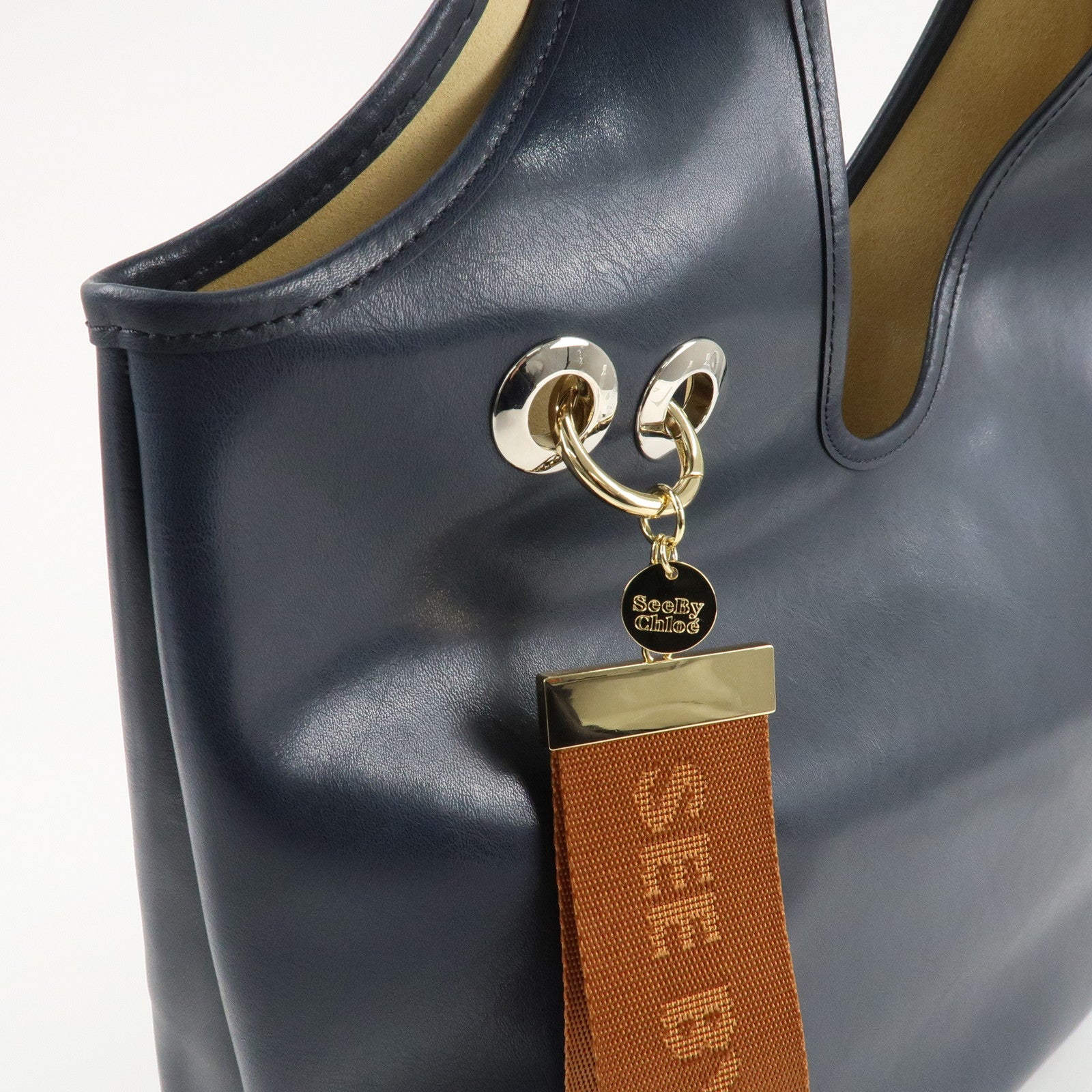 Chloe See By Chloe Leather Shoulder Bag Hand Bag Navy Used