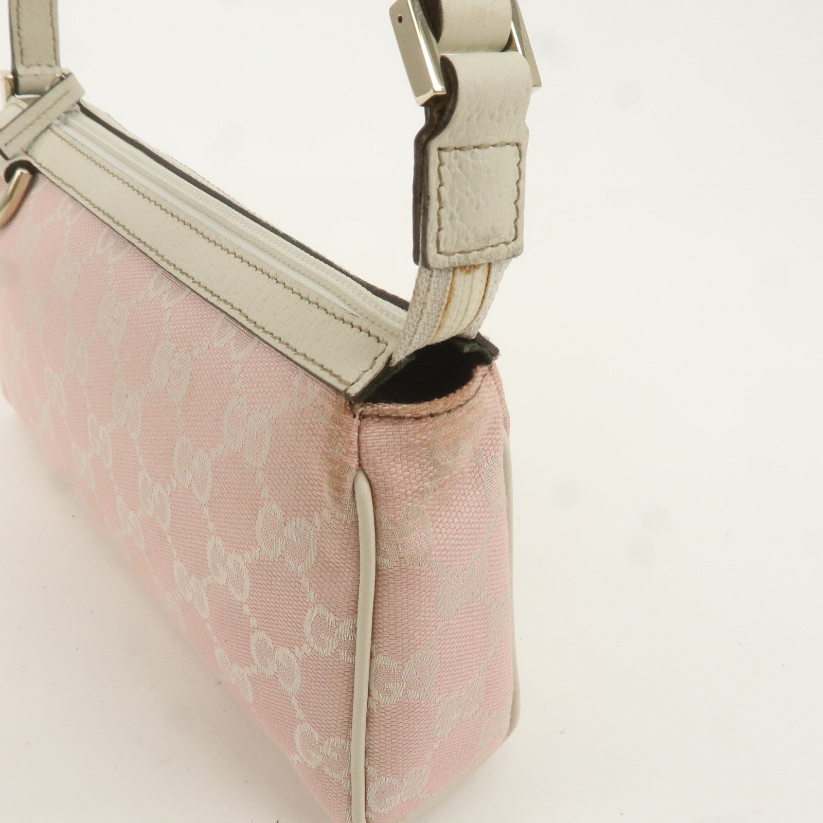 GUCCI Abbey GG Canvas Leather Pouch Pink Ivory 145750