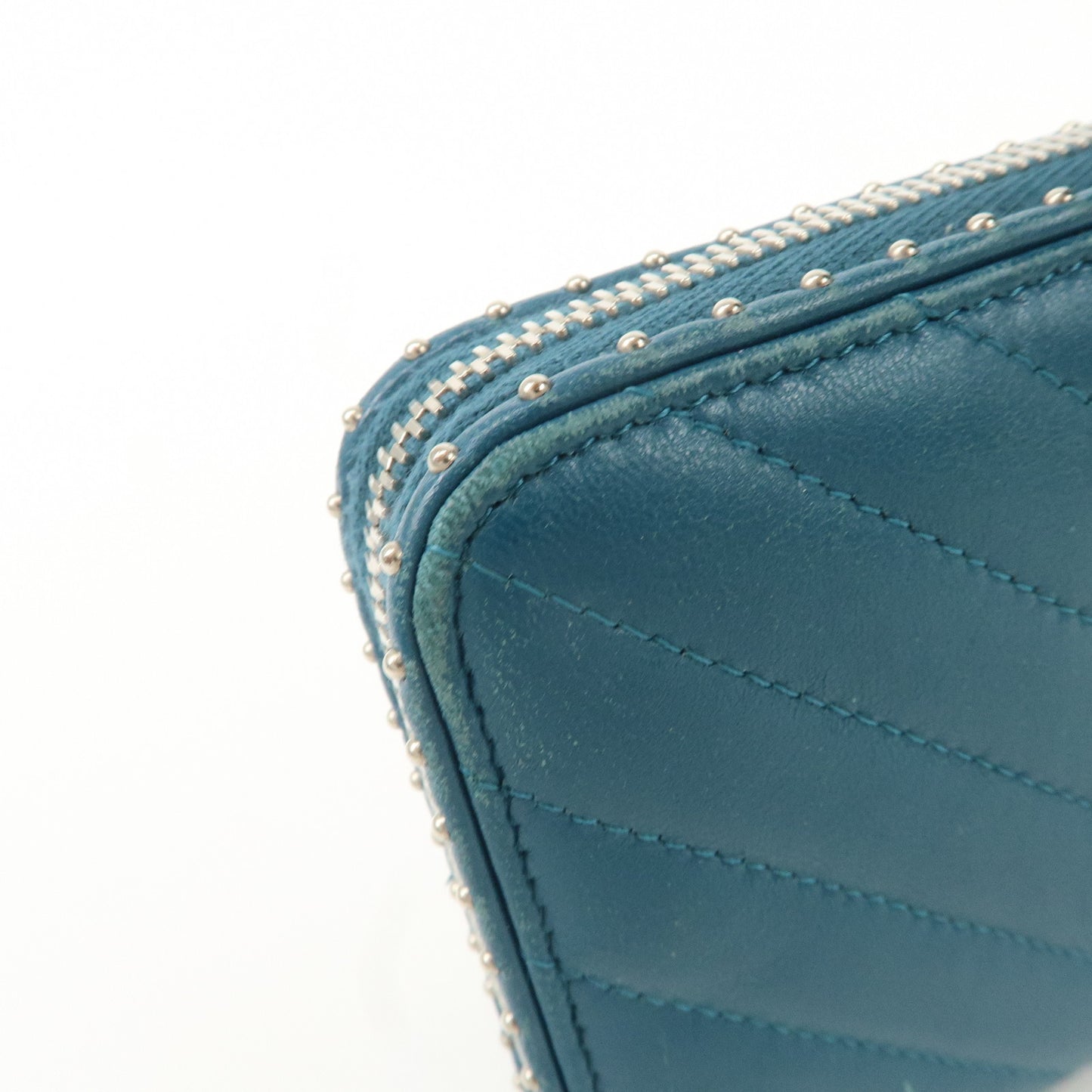 CHANEL V Stich Lamb Skin Coco Mark Studs Long Wallet Blue A50097