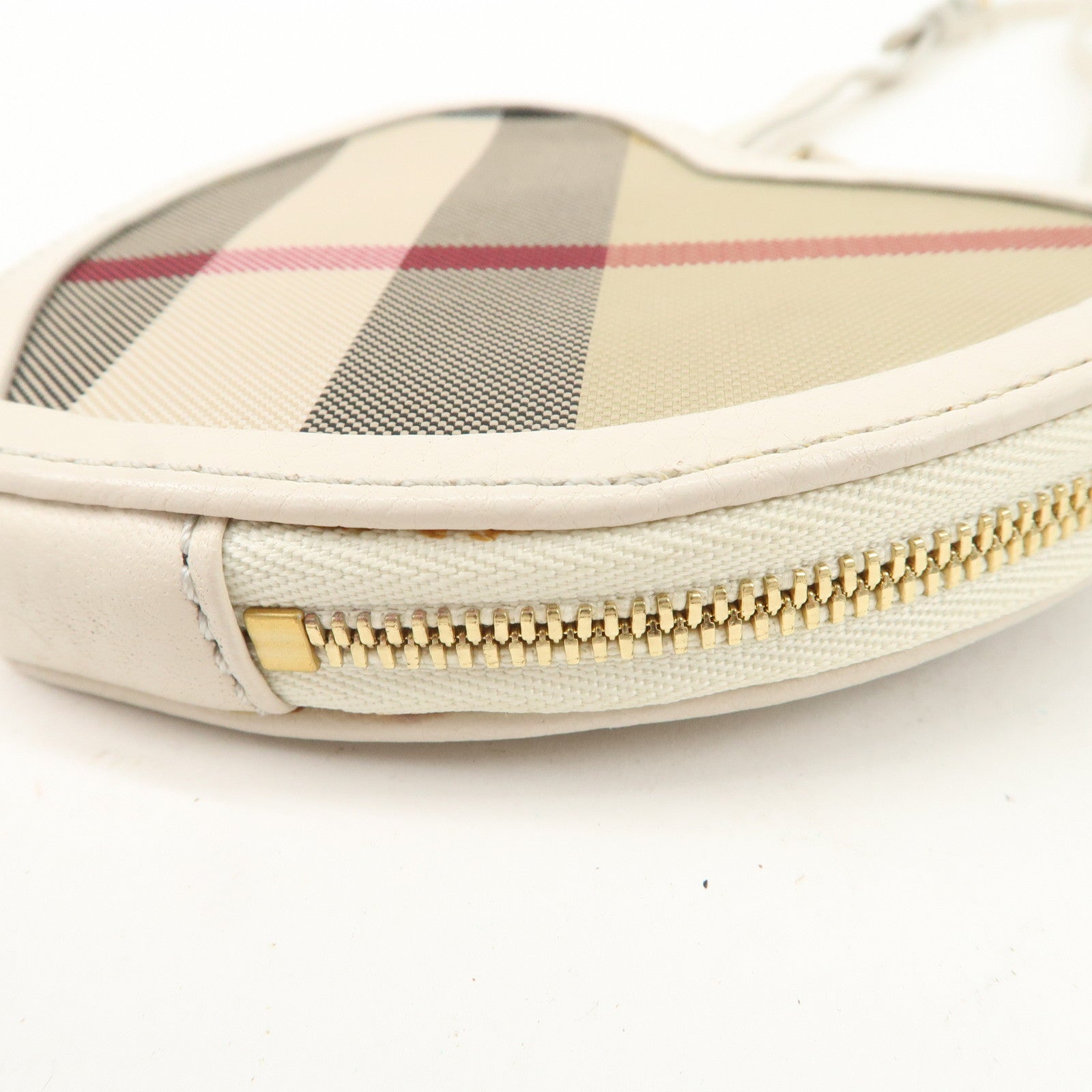 BURBERRY Canvas Leather Shoulder Pouch Nova Plaid Ivory Used