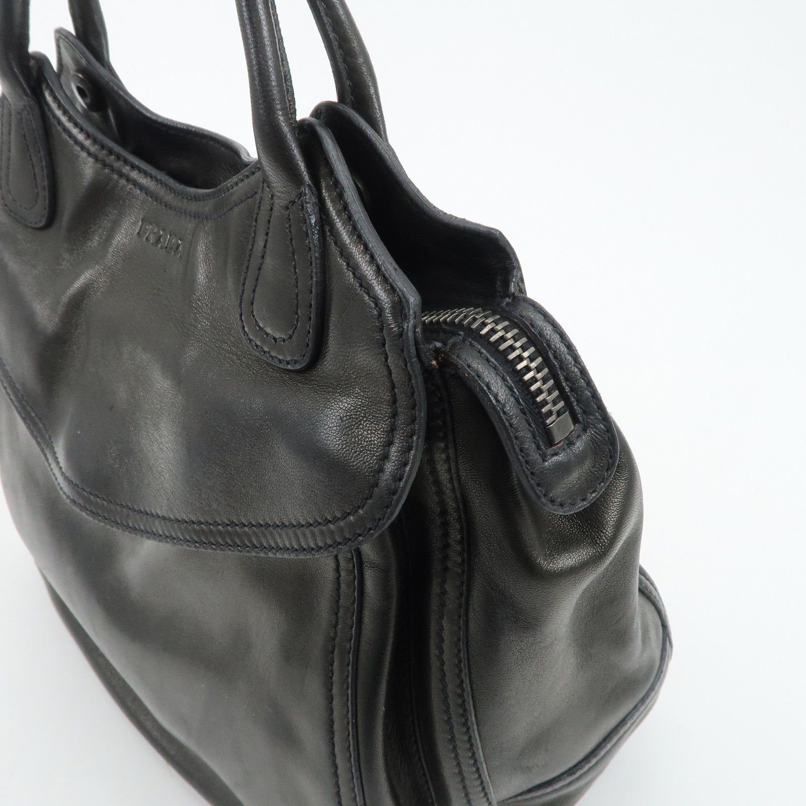PRADA Leather Tote Bag Black Used