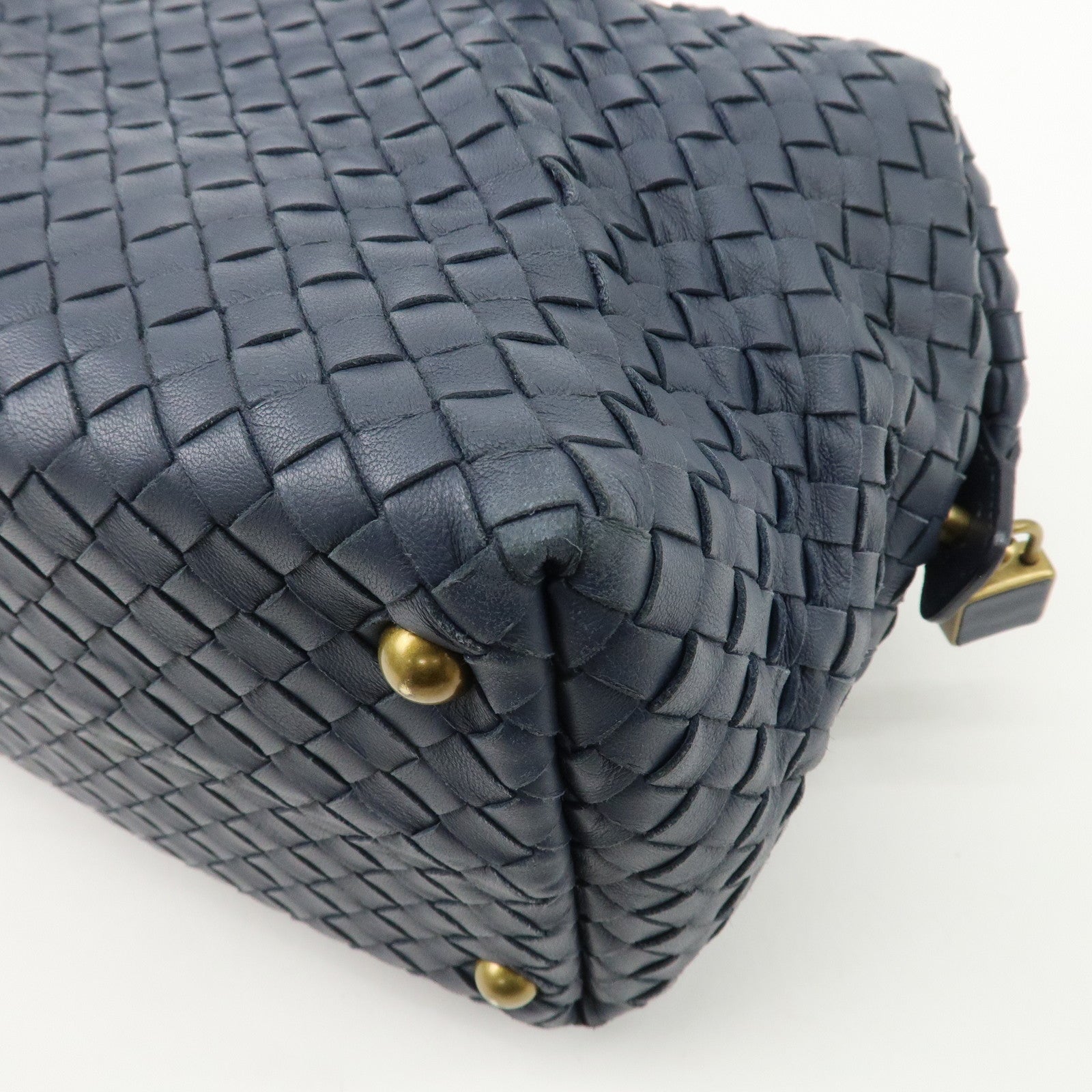 BOTTEGA VENETA Intrecciato Leather Hand Bag Shoulder Bag Navy