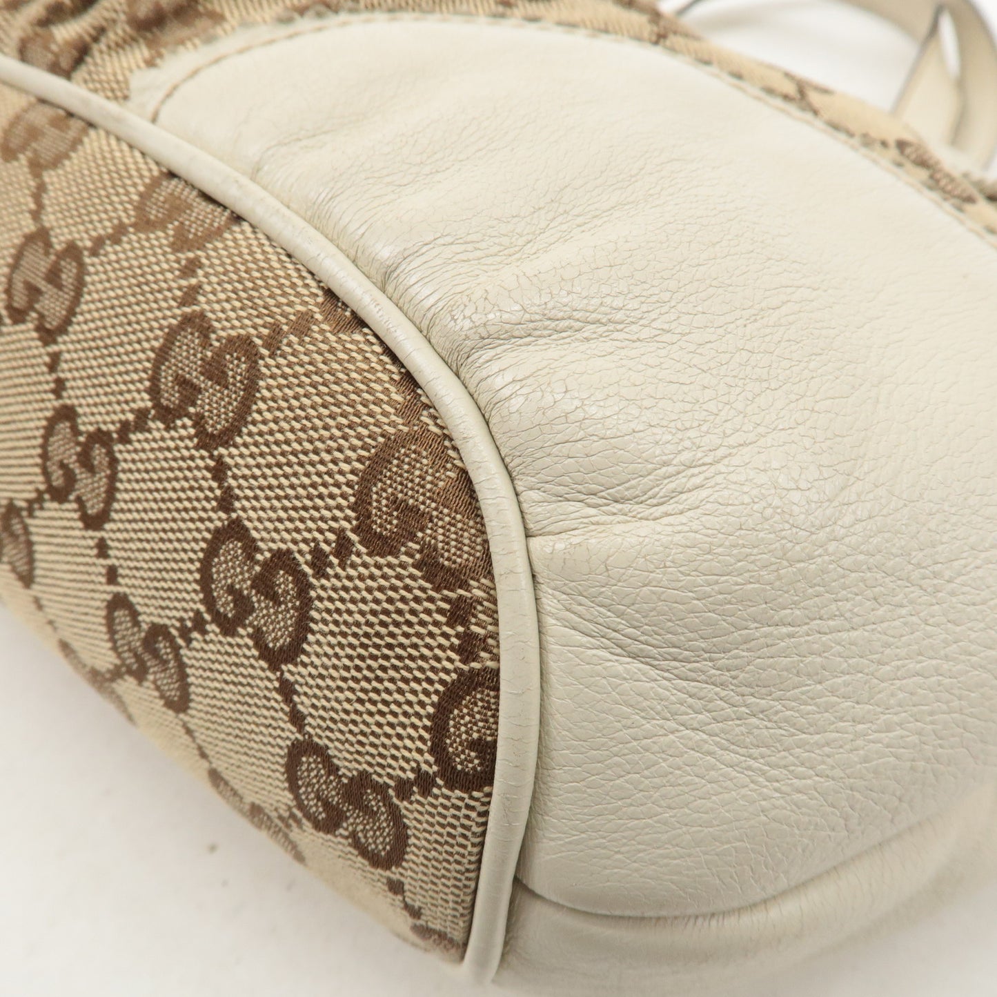 GUCCI GG Canvas Leather Crest Hand Bag Beige Brown 211955