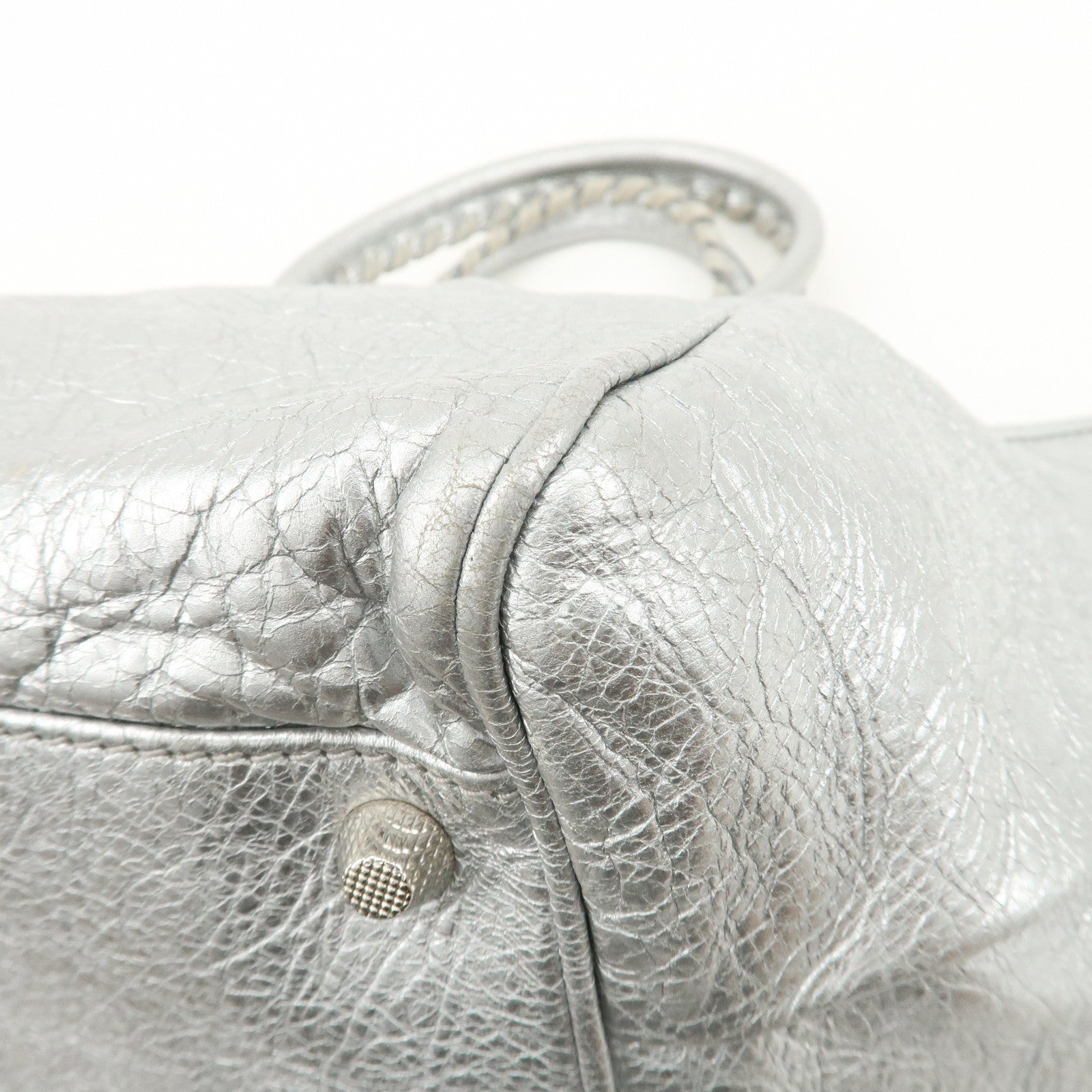 BALENCIAGA Giant Sunday Leather Hand Bag Silver 309537