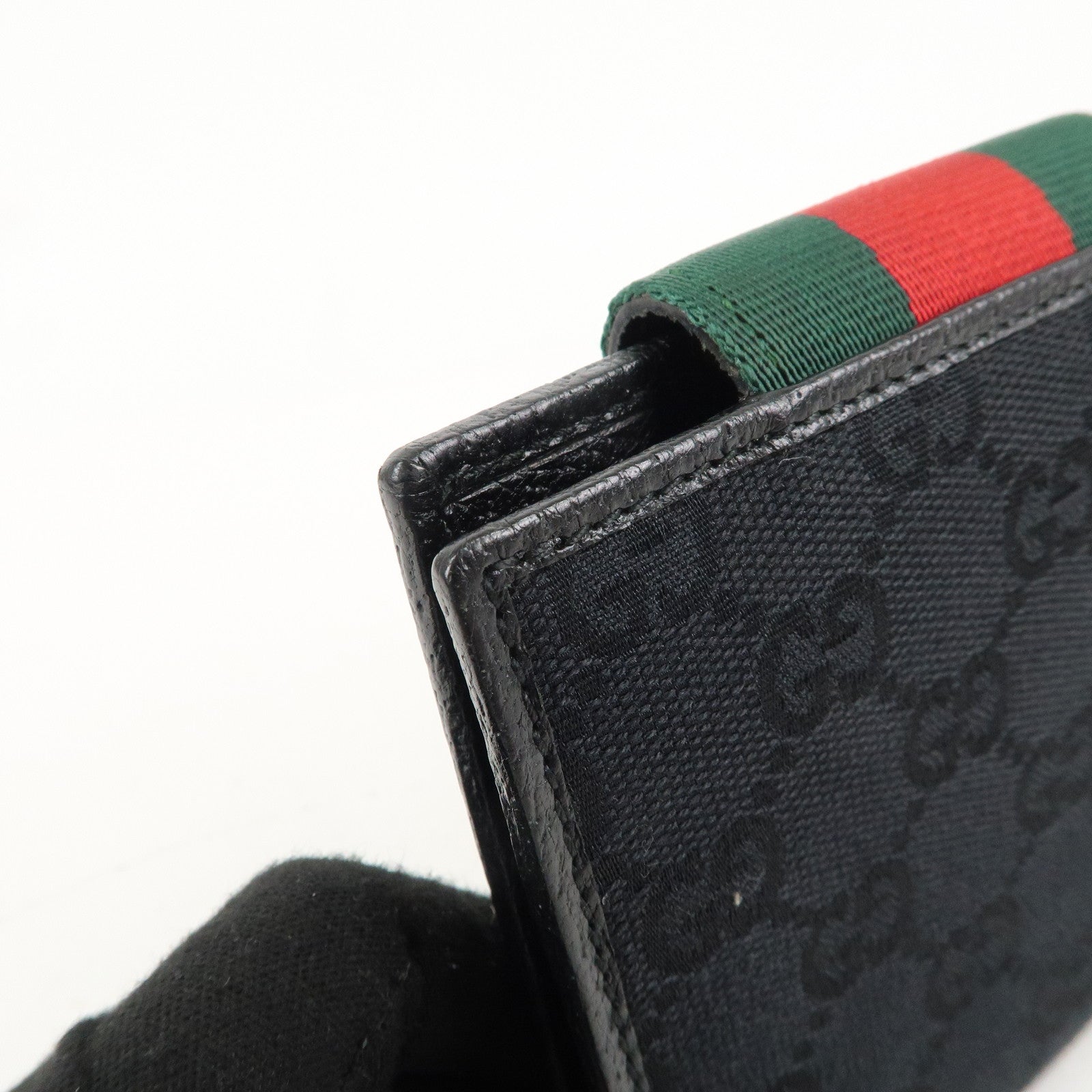 GUCCI Sherry GG Canvas Leather Bifold Wallet Black 181669